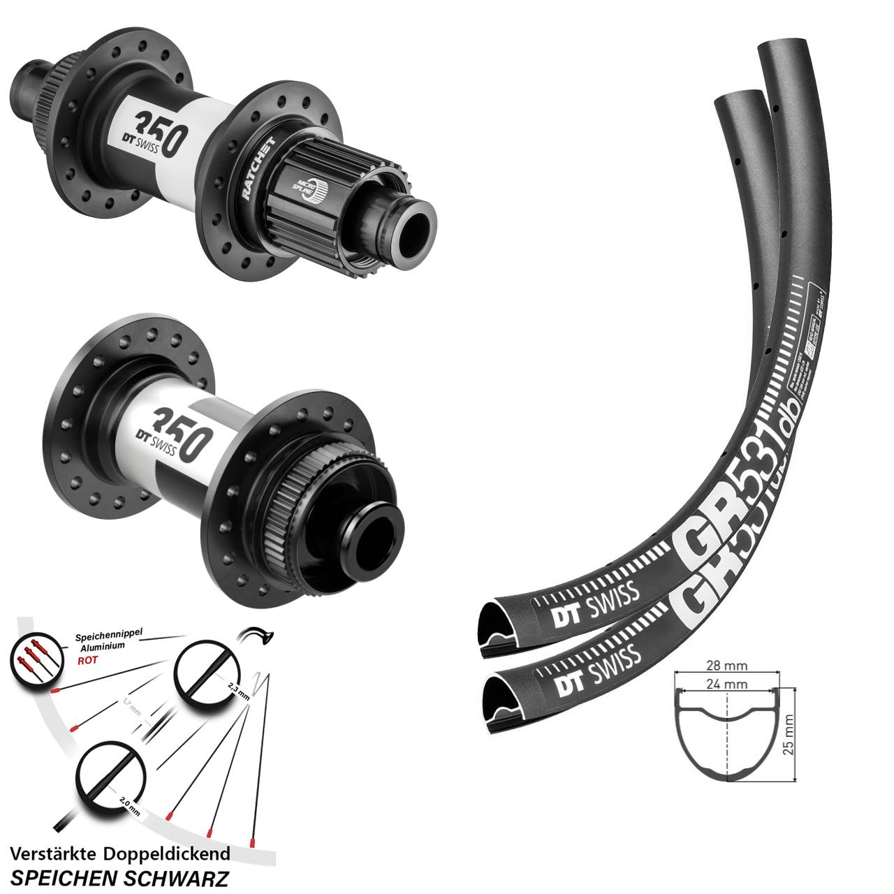 27,5 Zoll DT Swiss GR531 350 Micro Spline Centerlock Laufradsatz 12x100/142