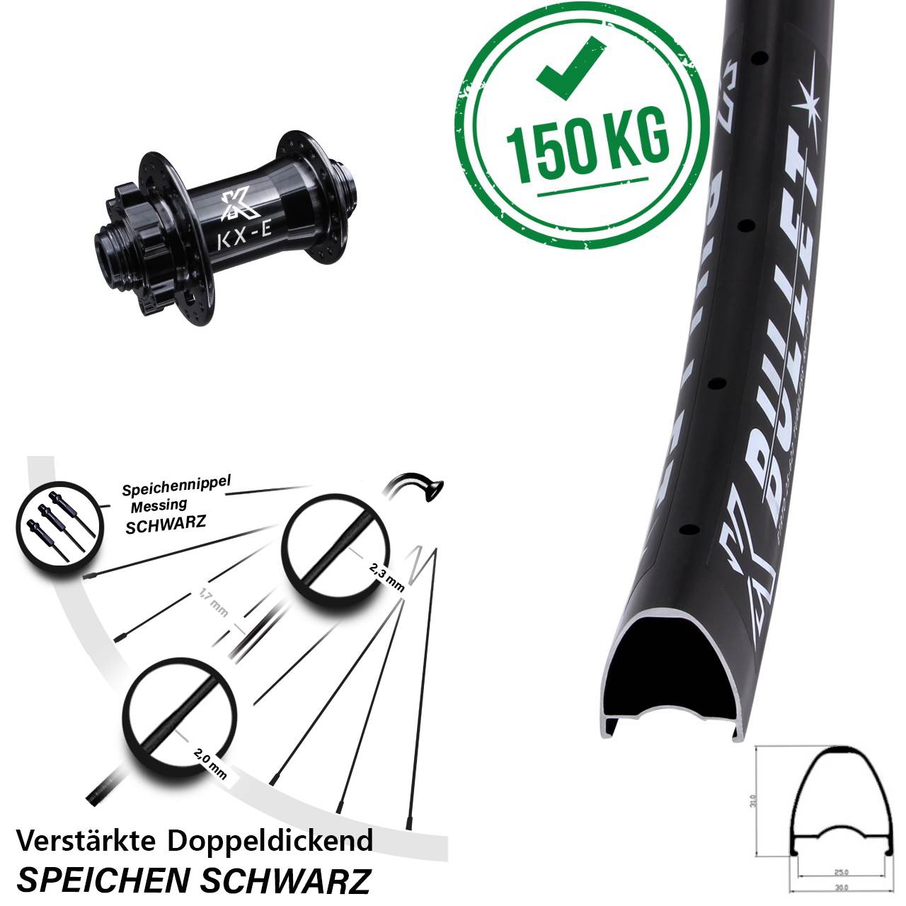 Disc Laufrad 15x100 28-29 Zoll KX-E Bullet verstärkt