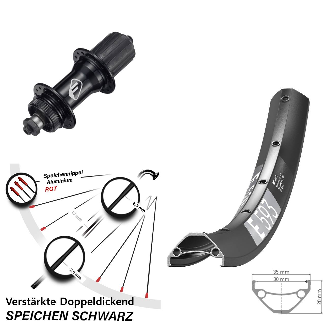 DT Swiss E 593 Formula CL-52 650B Centerlock Hinterrad für Schnellspanner 8-11 fach