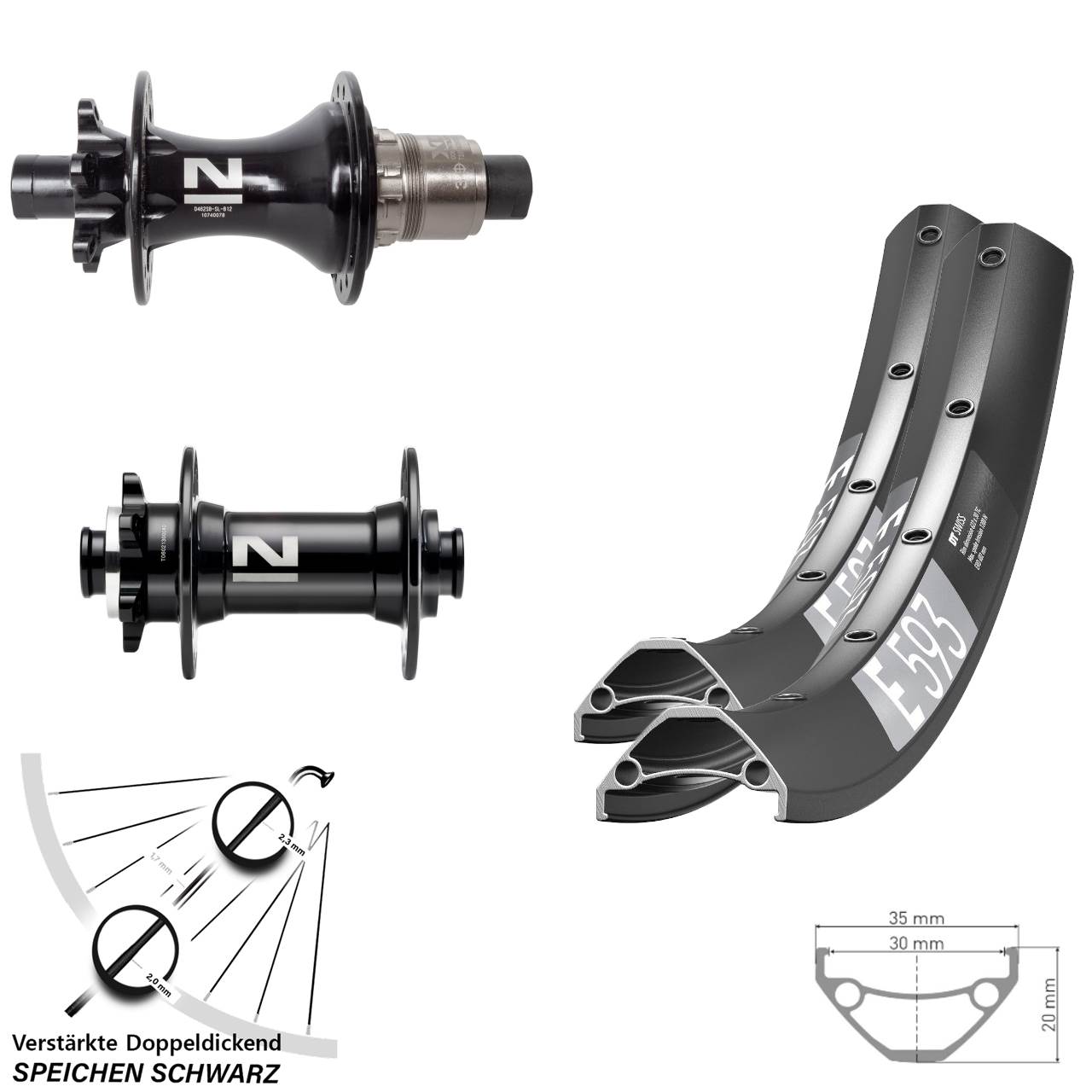650B DT Swiss E593 Novatec D041SB D462 Laufradsatz 6-Loch 15x110 12x148 XD