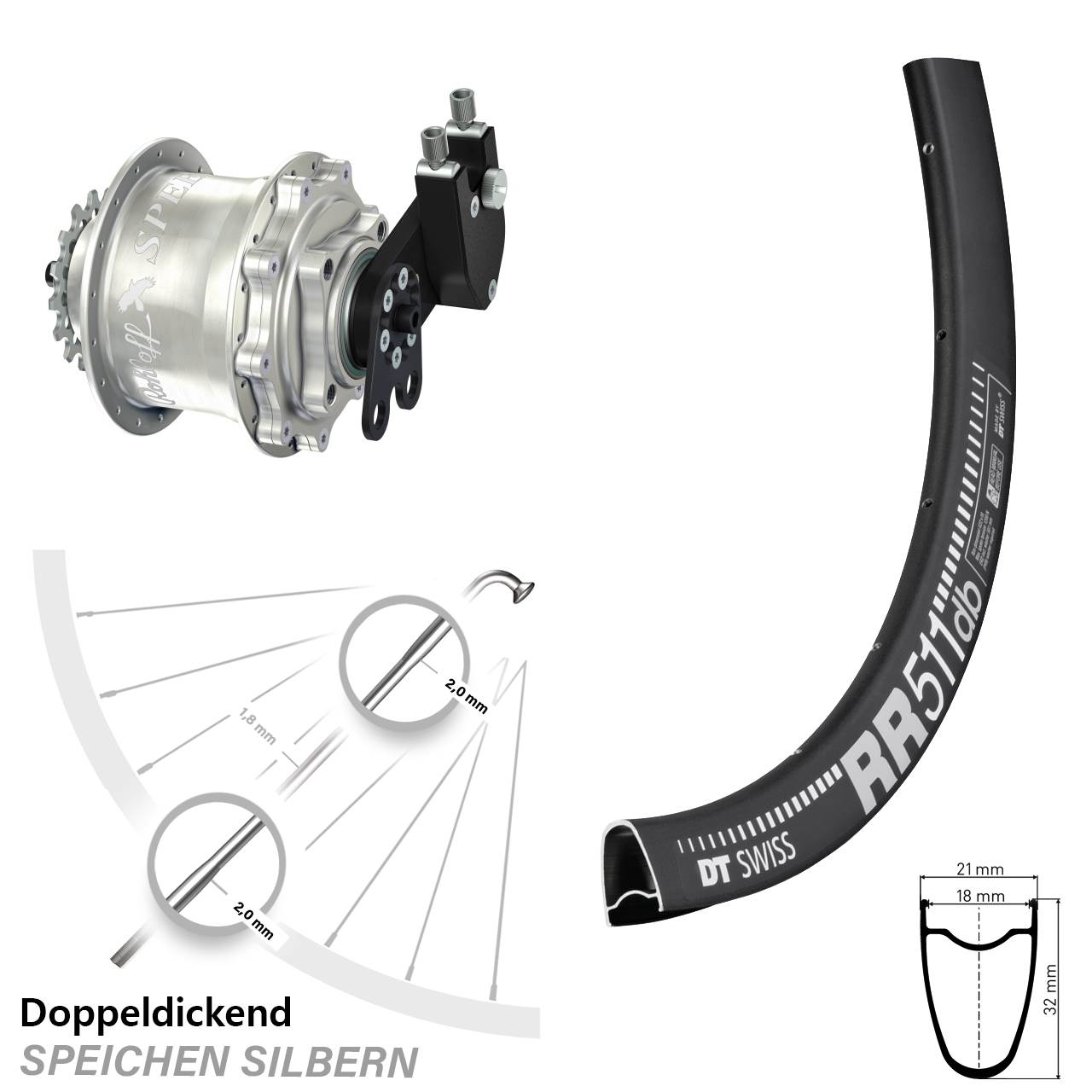 DT Swiss RR511 Rohloff Speedhub 500/14 CC DB Tandem 28 Zoll Disc Hinterrrad