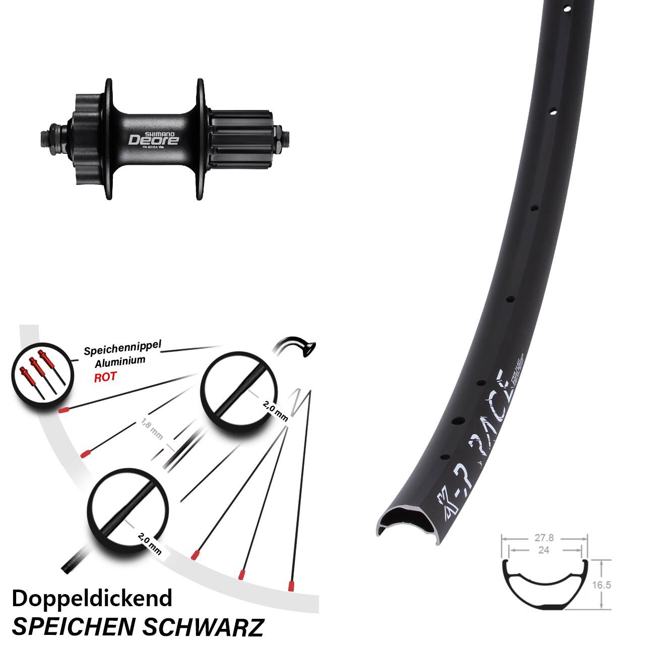 6-Loch Hinterrad QR 28-29 Zoll KX-R Race Shimano Deore 8-11 fach HG