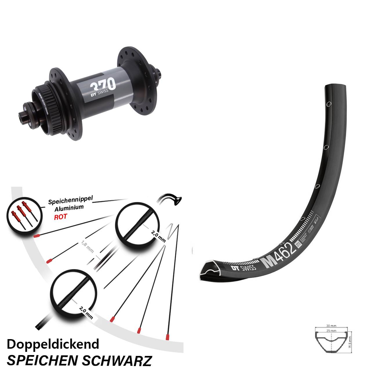 Vorderrad 29 Zoll DT Swiss M 462-370 Centerlock QR