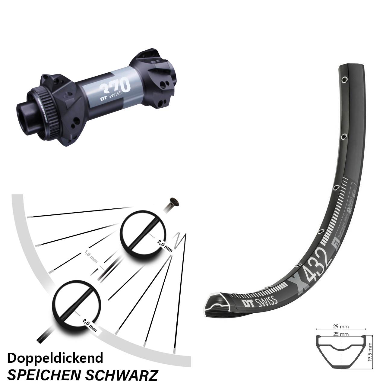 DT Swiss X 432 Vorderrad 29 Zoll Nabe 370 Boost 15x110 mm Straightpull