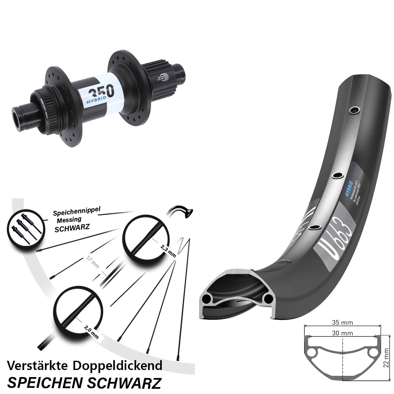 DT Swiss U663-Hybrid 350 20 Zoll Hinterrad 12x148 Boost Micro Spline