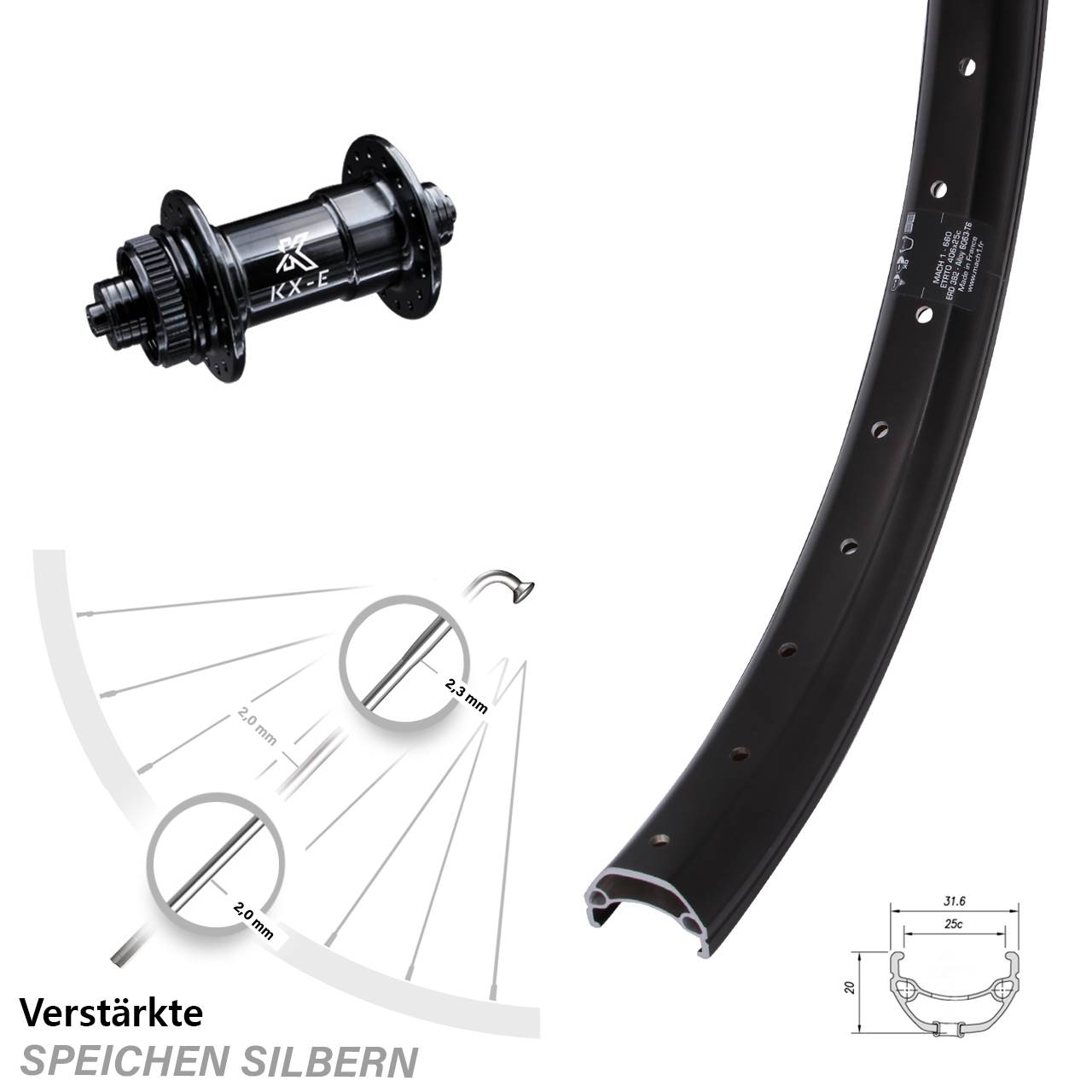 Mach1 Kargo KX-E Heavy Duty 20 Zoll Disc Vorderrad für Schnellspanner