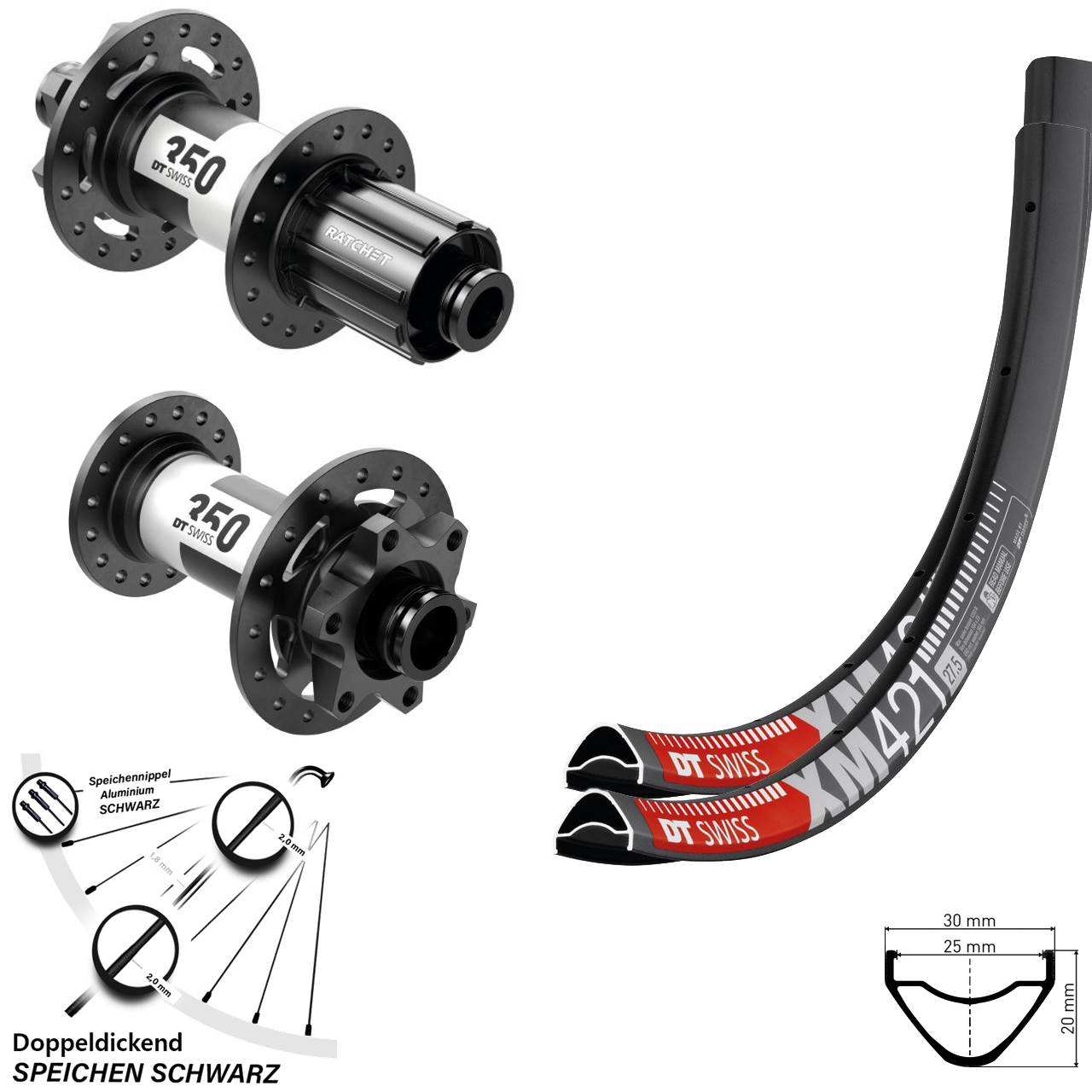 Laufradsatz XM421 DT Swiss 350 Steckachse Boost 6-loch Shimano 8-11fach 29 Zoll MTB
