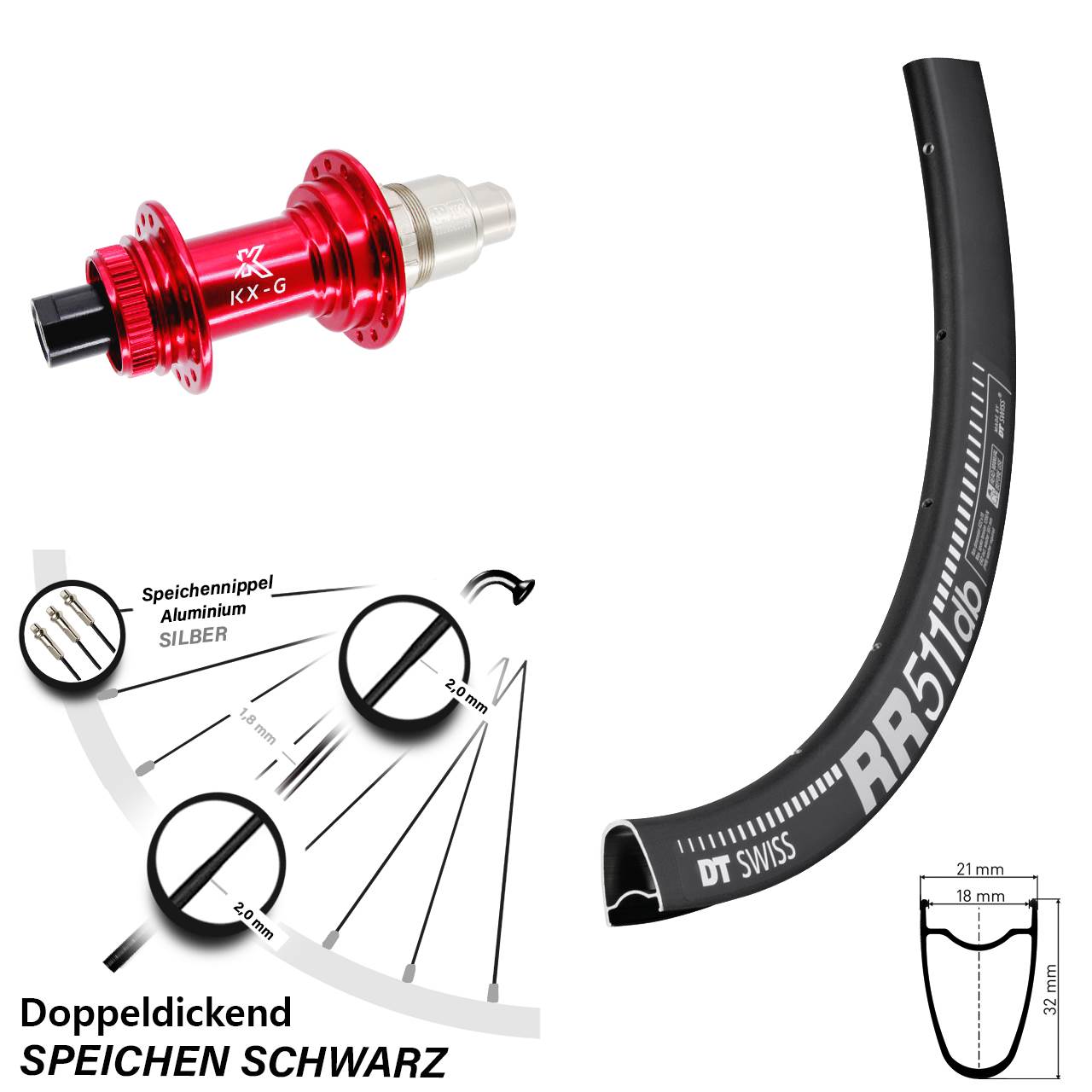 28 Zoll DT Swiss RR 511 KX-G rot Centerlock Hinterrad 12x142