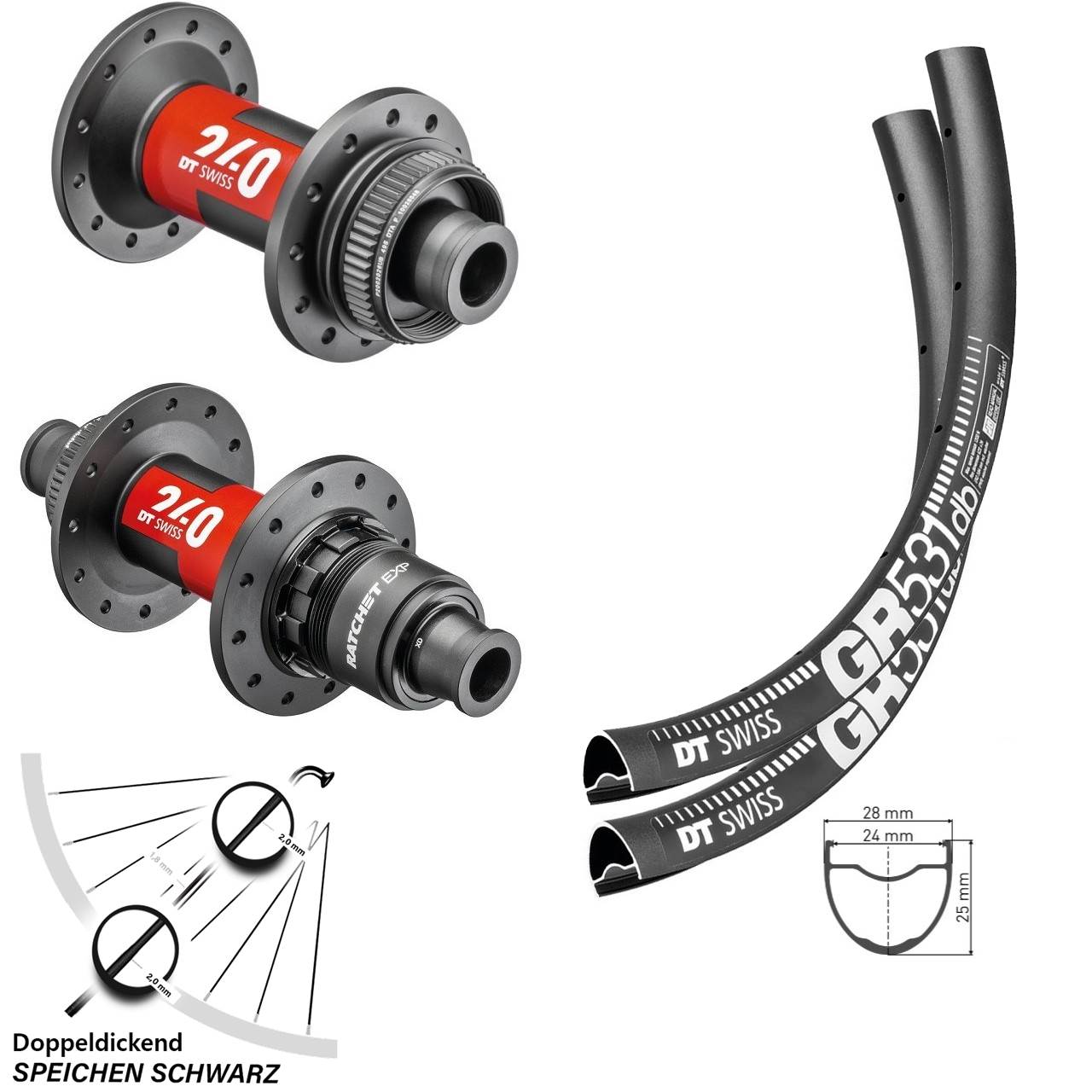 28 Zoll Gravel Laufradsatz DT Swiss 240 EXP Sram XD-R Steckachse und GR 531