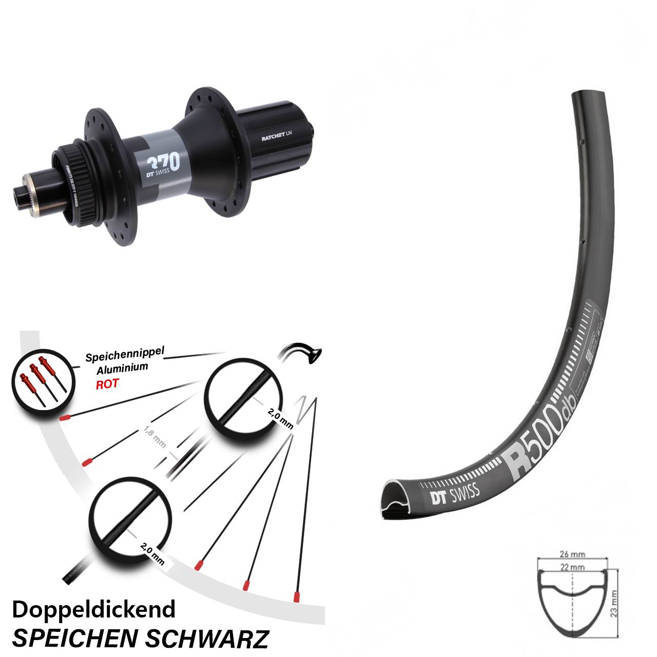 28 Zoll Hinterrad DT Swiss R500-370 8-12 fach