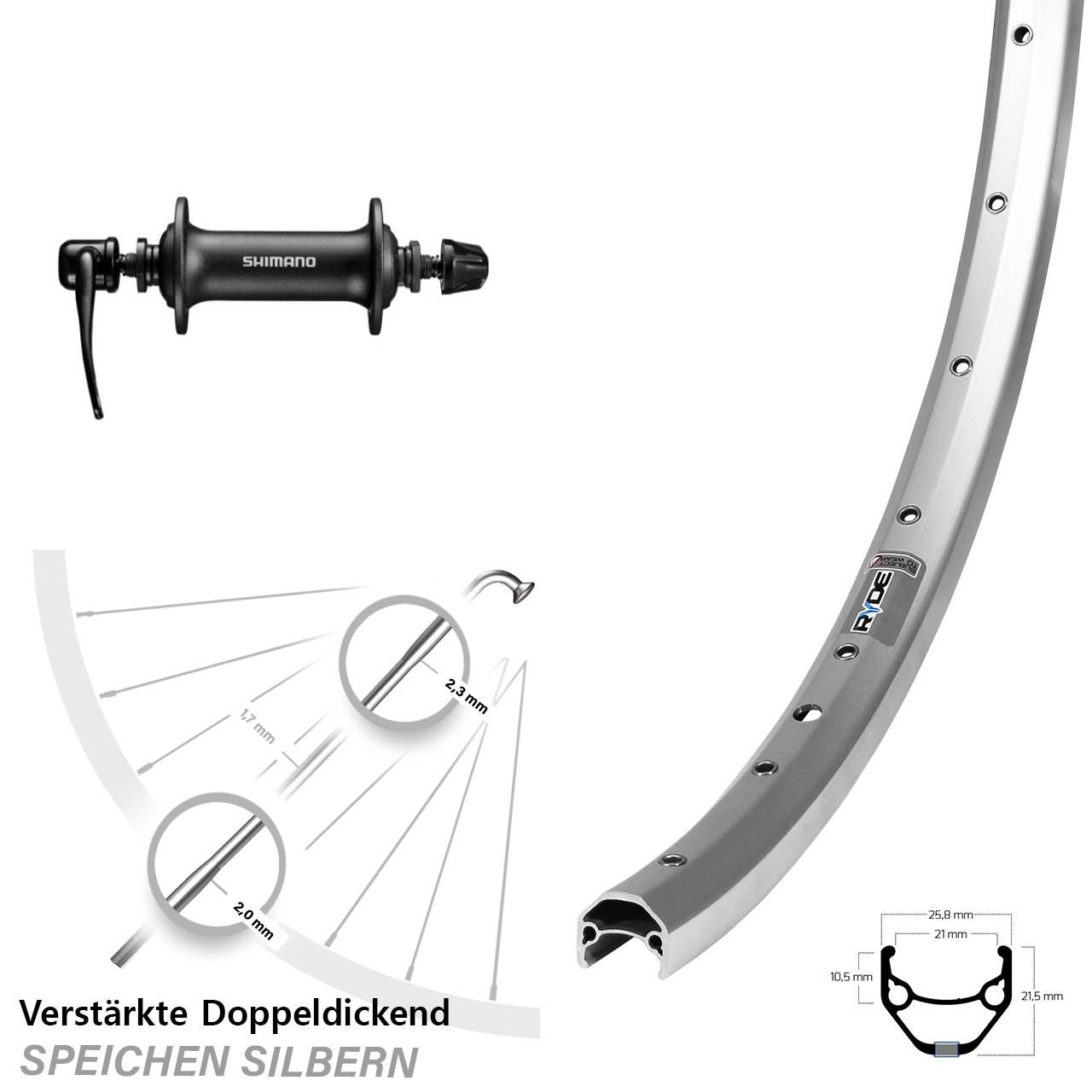 Ryde ZAC 421 Shimano T3000 28 Zoll Vorderrad für Schnellspanner
