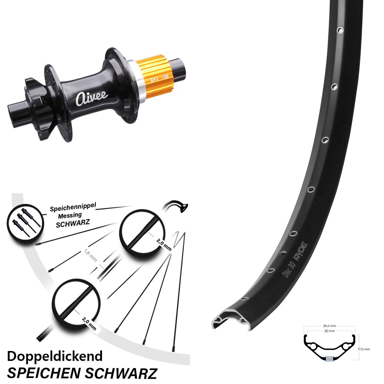 29 Zoll Ryde Disc 30 Aivee Hinterrad 12x148 Micro Spline