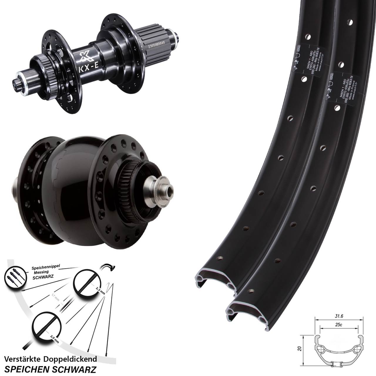 Laufradsatz Centerlock 20 Zoll Mach1 Kargo KX-E SON 28 Micro Spline für Schnellspanner