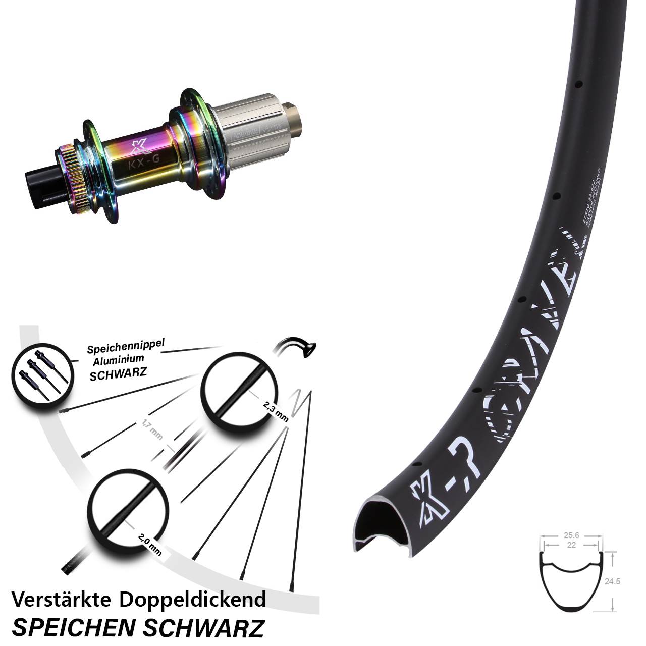 KX-R Gravel verstärkt Oilslick 28-29 Zoll Centerlock Hinterrad 12x142 8-12 fach