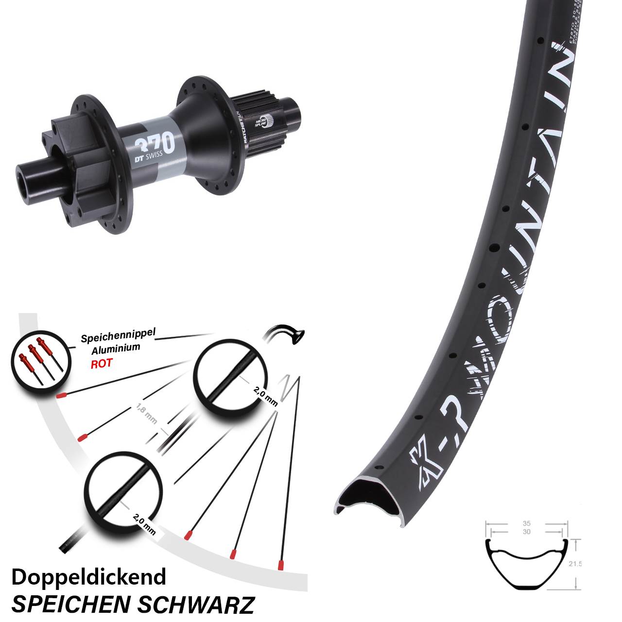 KX-R Mountain DT Swiss 370 6-Loch 650B Hinterrad 12x148 Micro Spline
