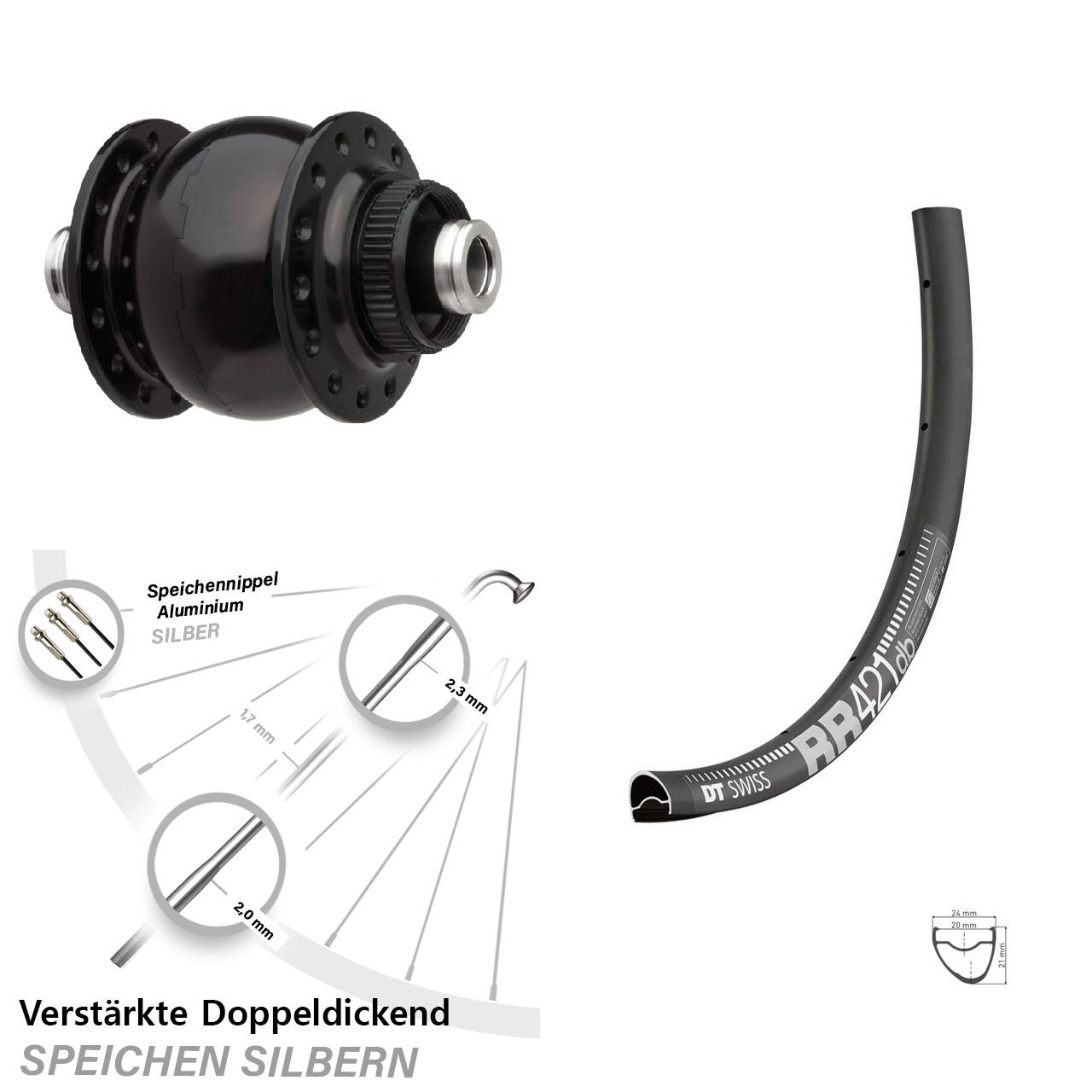 28 Zoll DT Swiss RR 421 SONdelux Dynamo-Vorderrad Centerlock 12x100