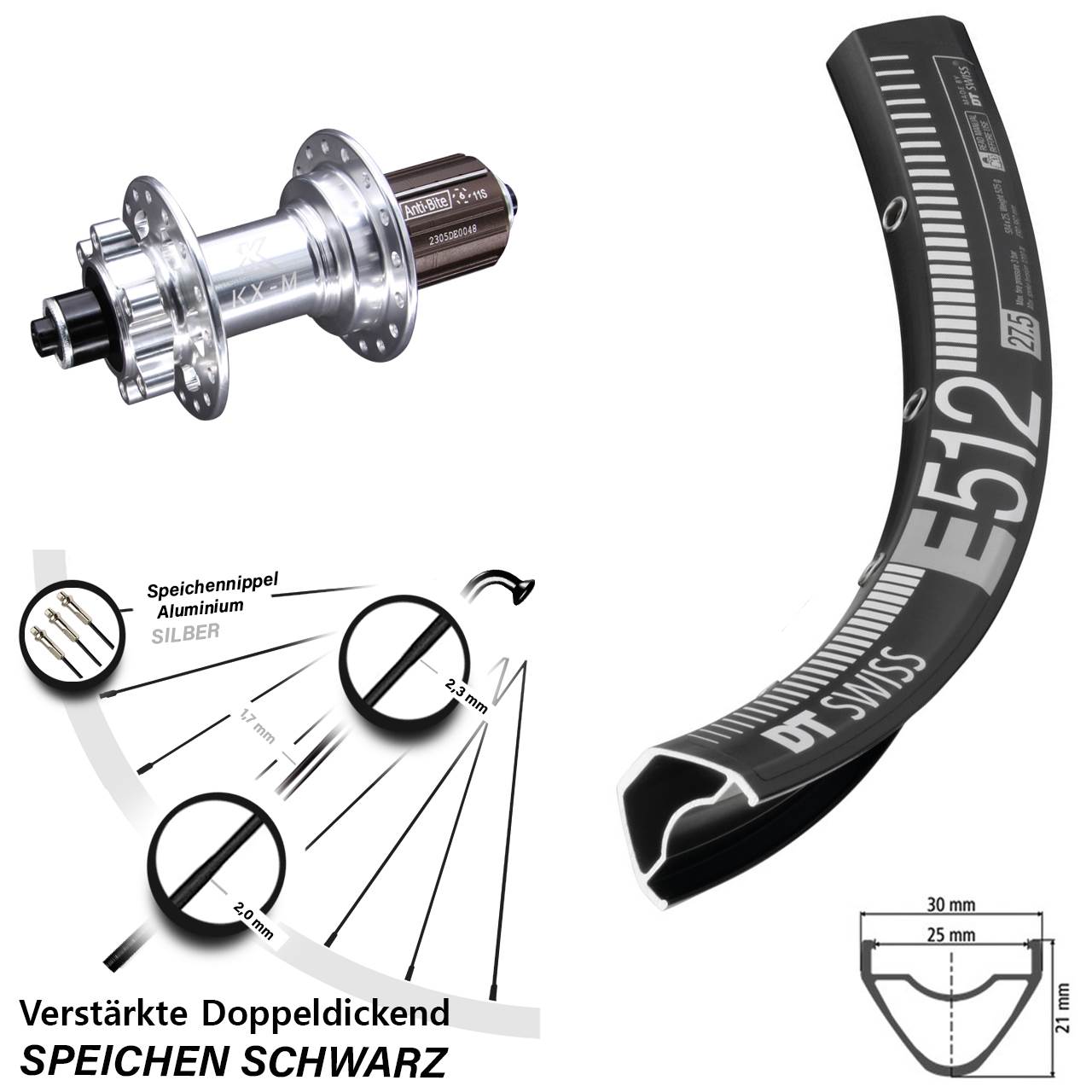 6-Loch Hinterrad QR 27,5 Zoll DT Swiss E 512 KX-M 8-12 fach