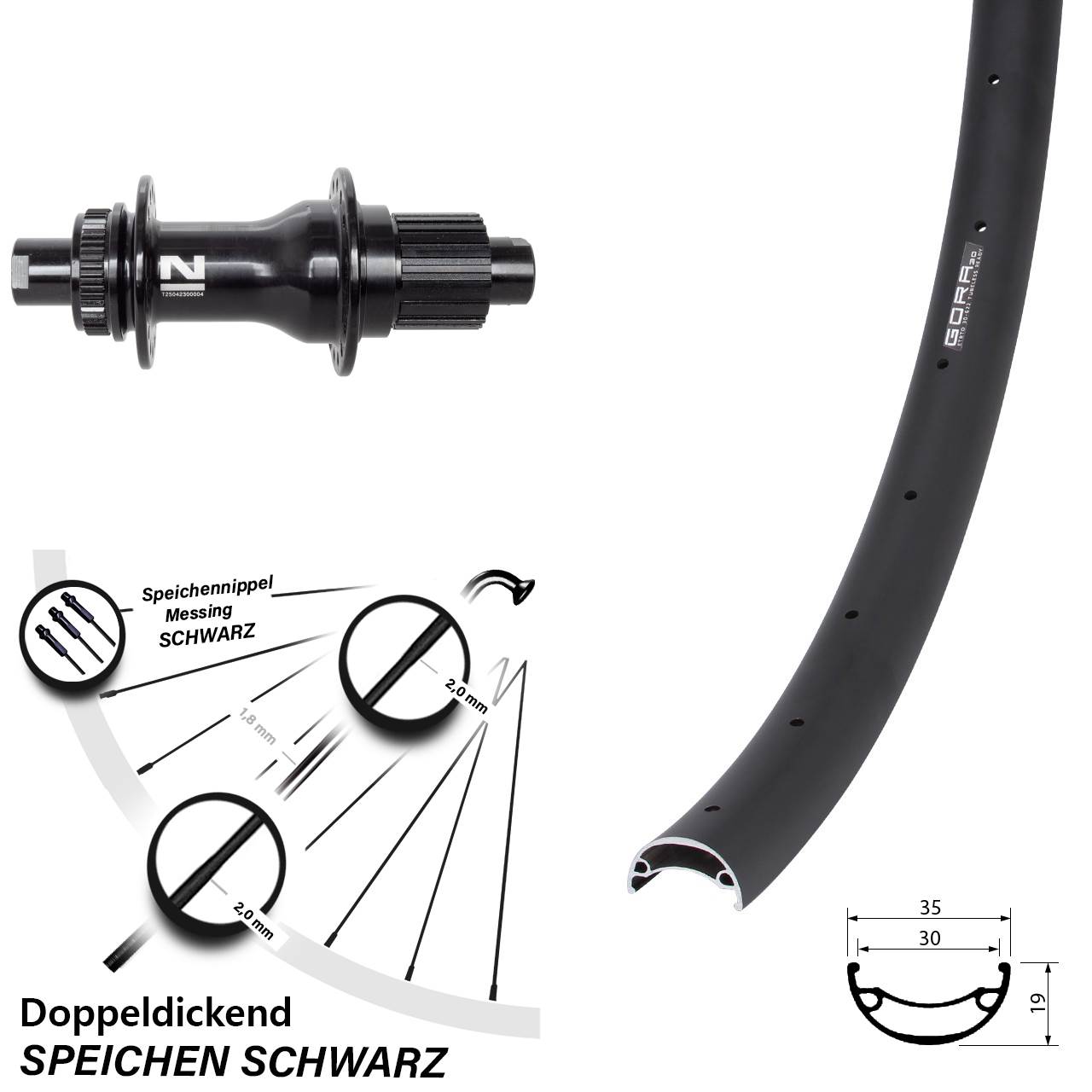 Disc Hinterrad 12x142 29 Zoll Gora 30 Novatec D792SB Shimano Micro Spline