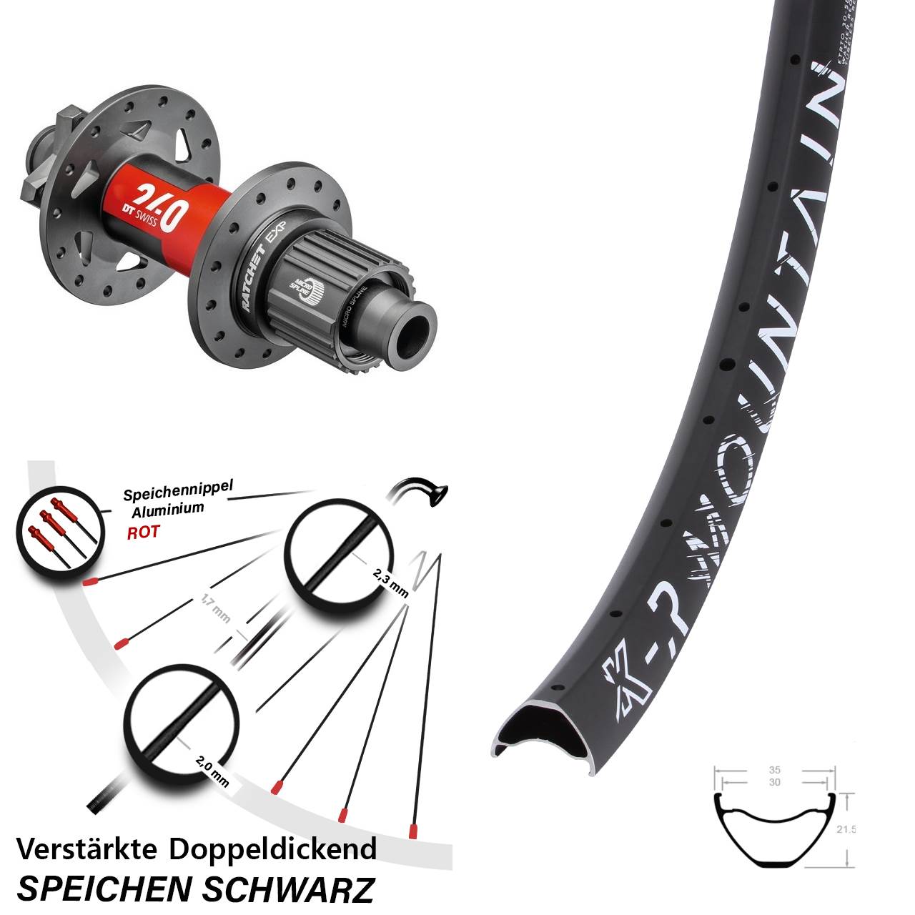 27,5 Zoll KX-R Mountain DT Swiss 240 EXP Hinterrad 6-Loch 12x148 Micro Spline