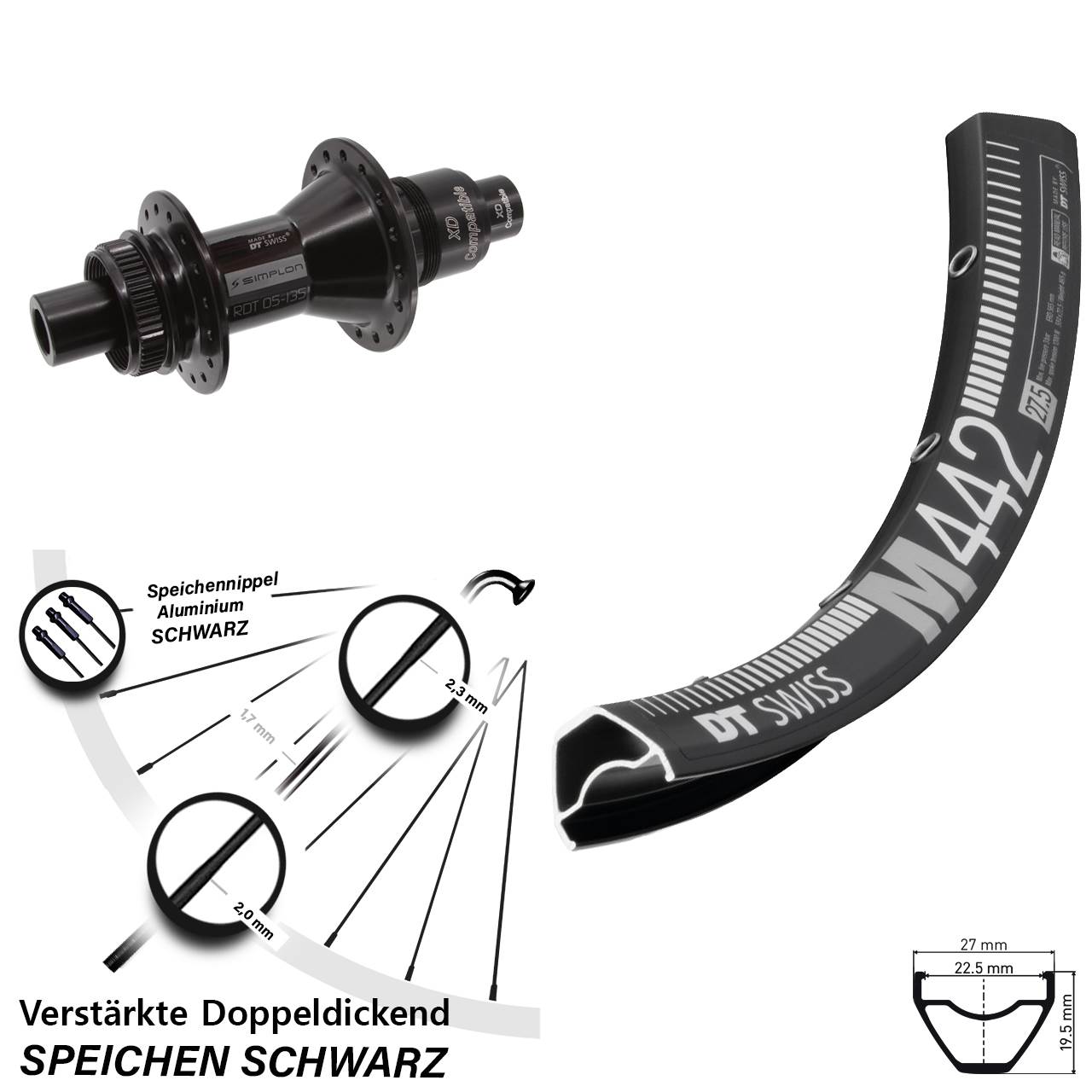 DT Swiss M 442-370 28-29 Zoll Disc Hinterrad 12x142 SRAM XD