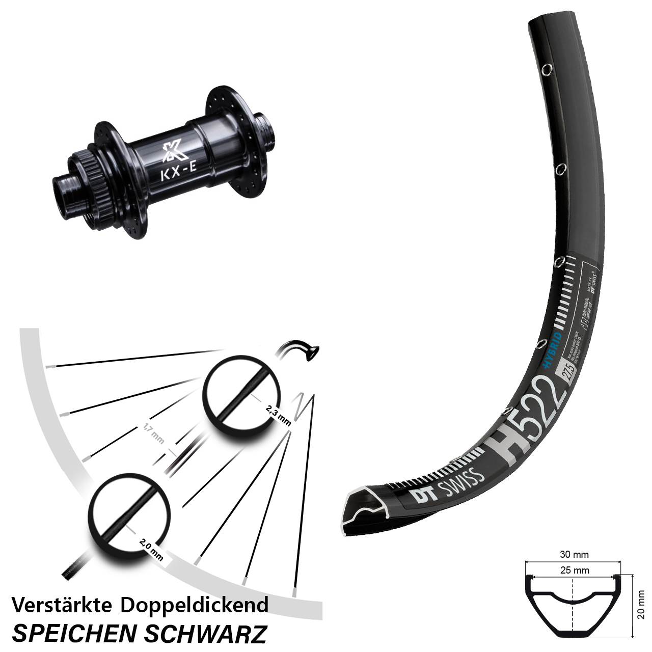 Disc Laufrad 27,5 Zoll DT Swiss H522 KX-E 4-fach gelagert 15x100