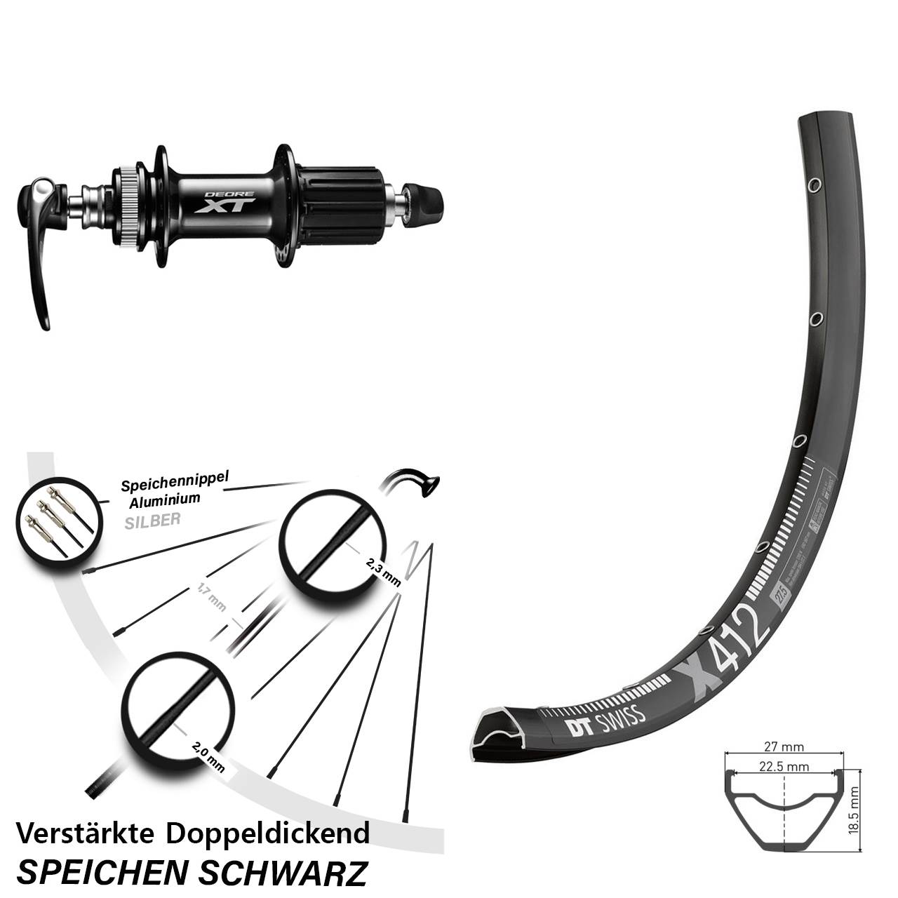 Disc Laufrad QR 28 Zoll DT Swiss X412 Shimano XT 8-11 fach