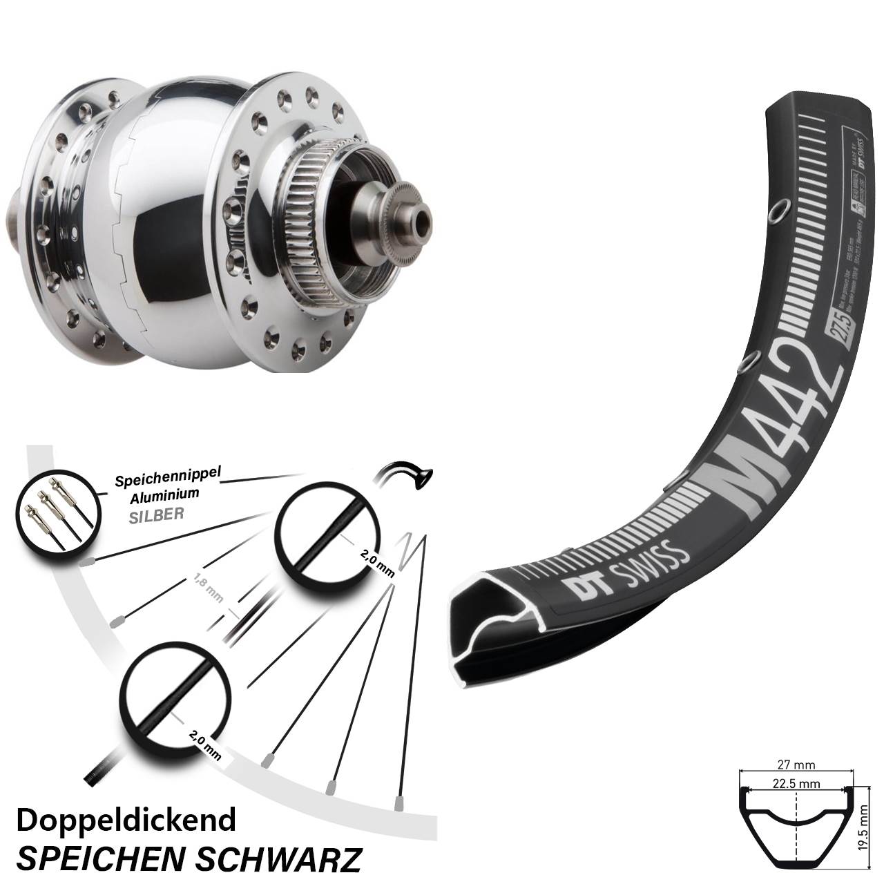 SON 28 DT Swiss M 442 28-29 Zoll Disc Laufrad mit Nabendynamo für Schnellspanner