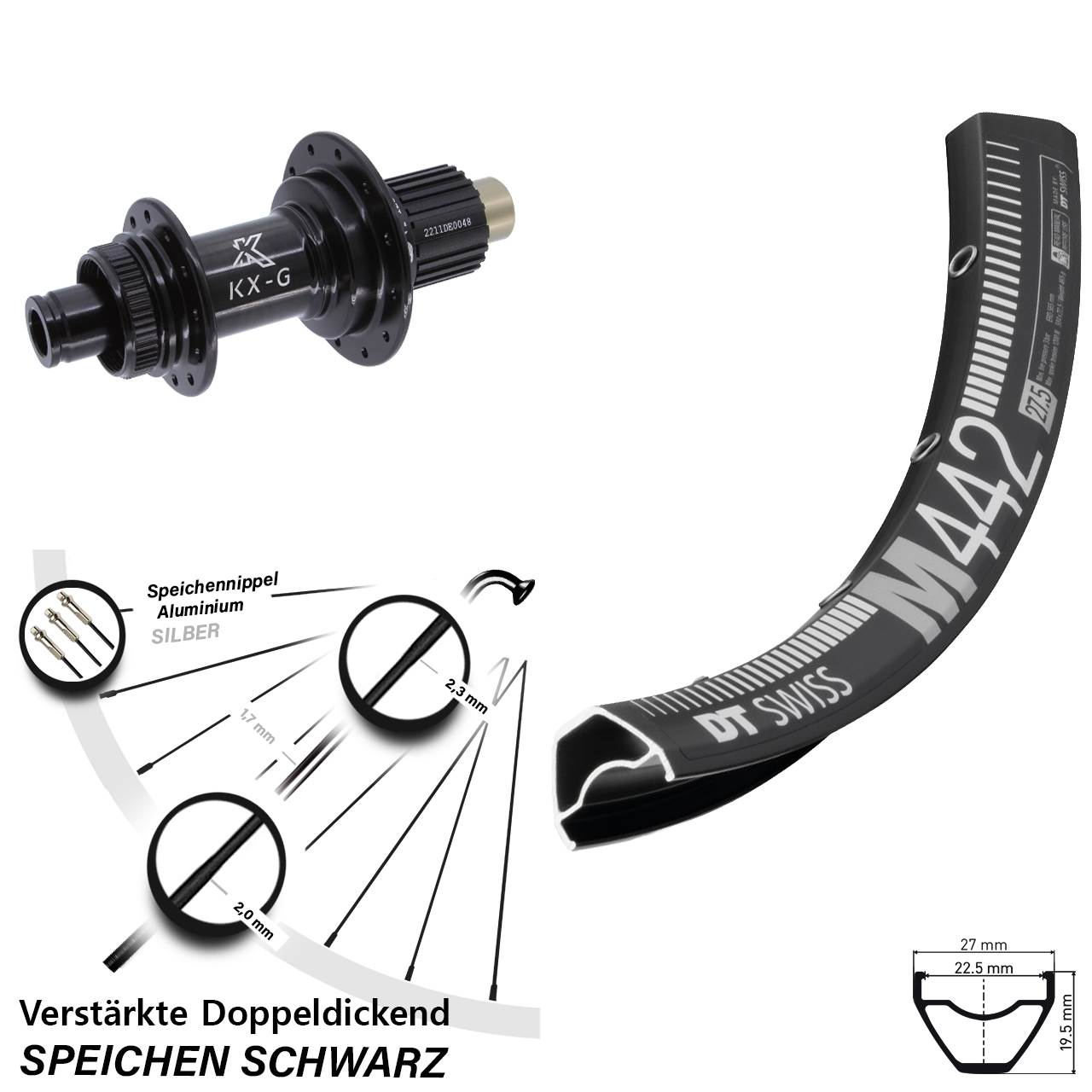 Centerlock Hinterrad 29 Zoll DT Swiss M442 KX-G Shimano Micro Spline 12x142