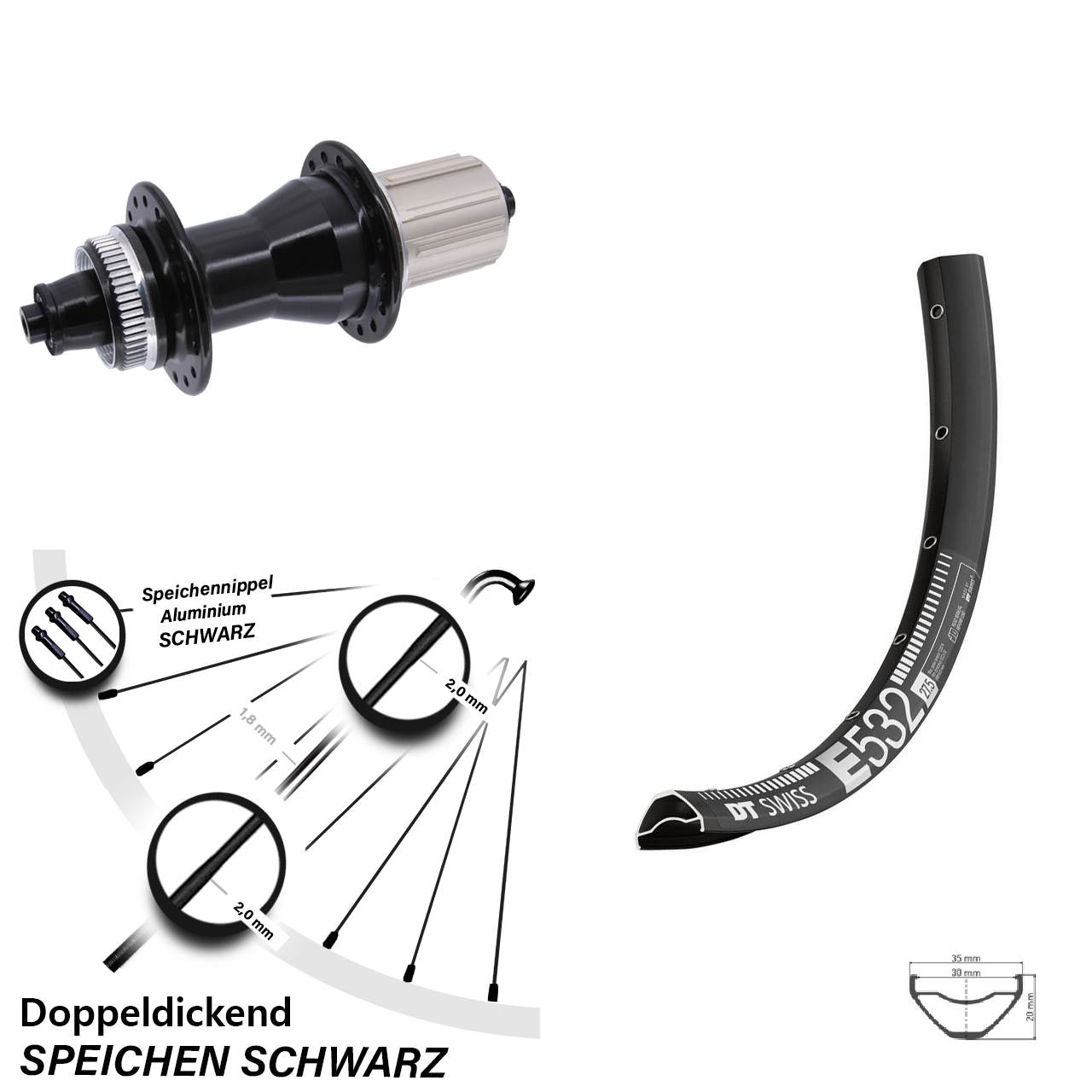 Hinterrad Centerlock QR 27,5 Zoll DT Swiss E 532 Novatec CL135 8-12 fach