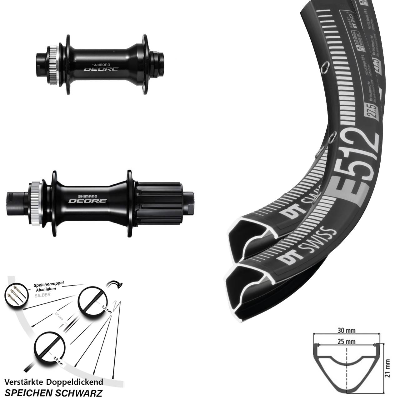 Disc Laufrad-Satz 650B DT Swiss E 512 Shimano Deore 8-11 fach HG 15x110 12x148