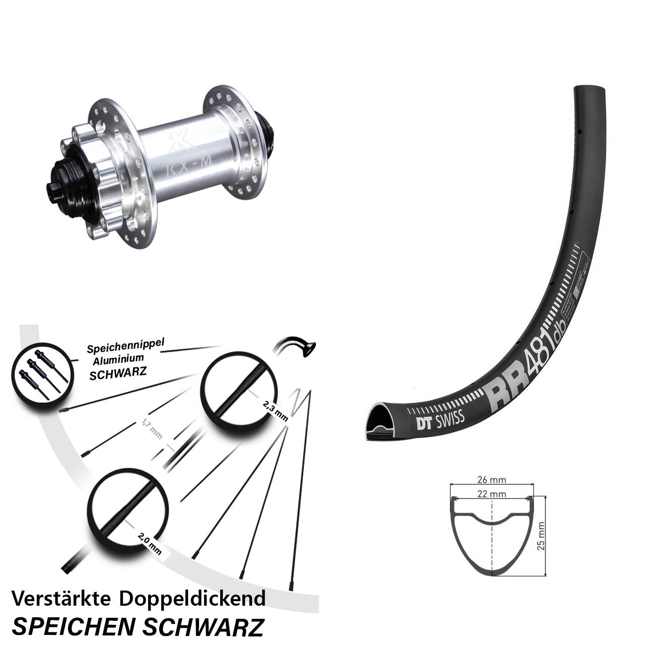 DT Swiss RR 481 KX-M 28 Zoll Disc Vorderrad für Schnellspanner