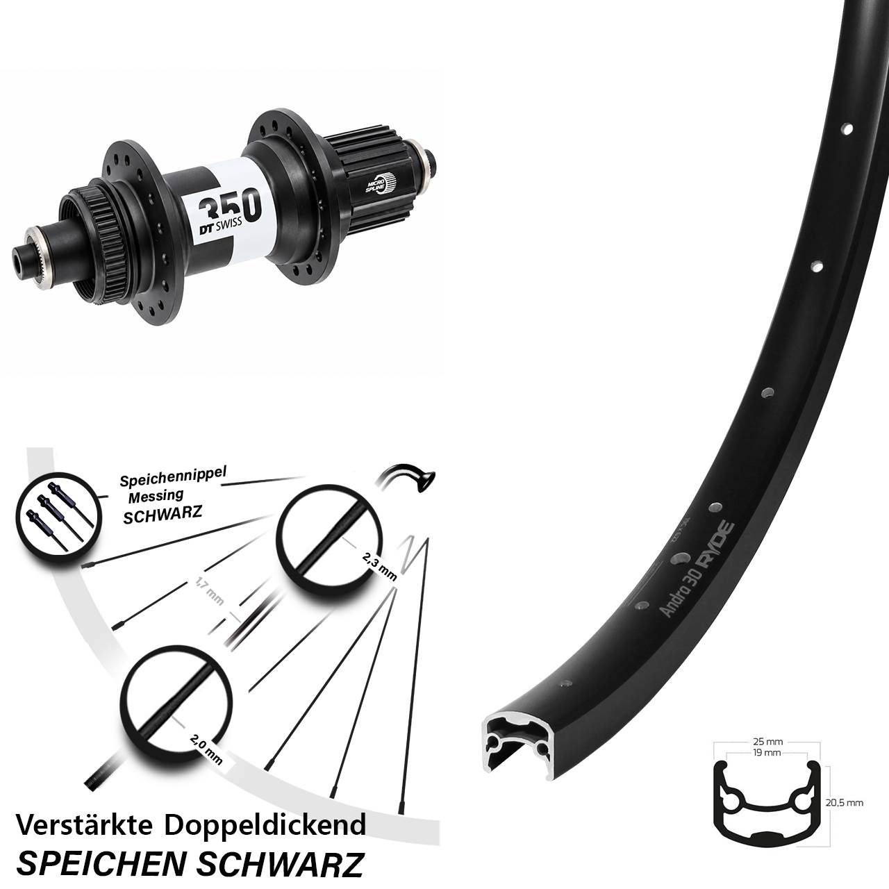 Disc Laufrad QR 28-29 Zoll Ryde Andra 30 DT Swiss 350 Ratchet 36 Shimano Micro Spline
