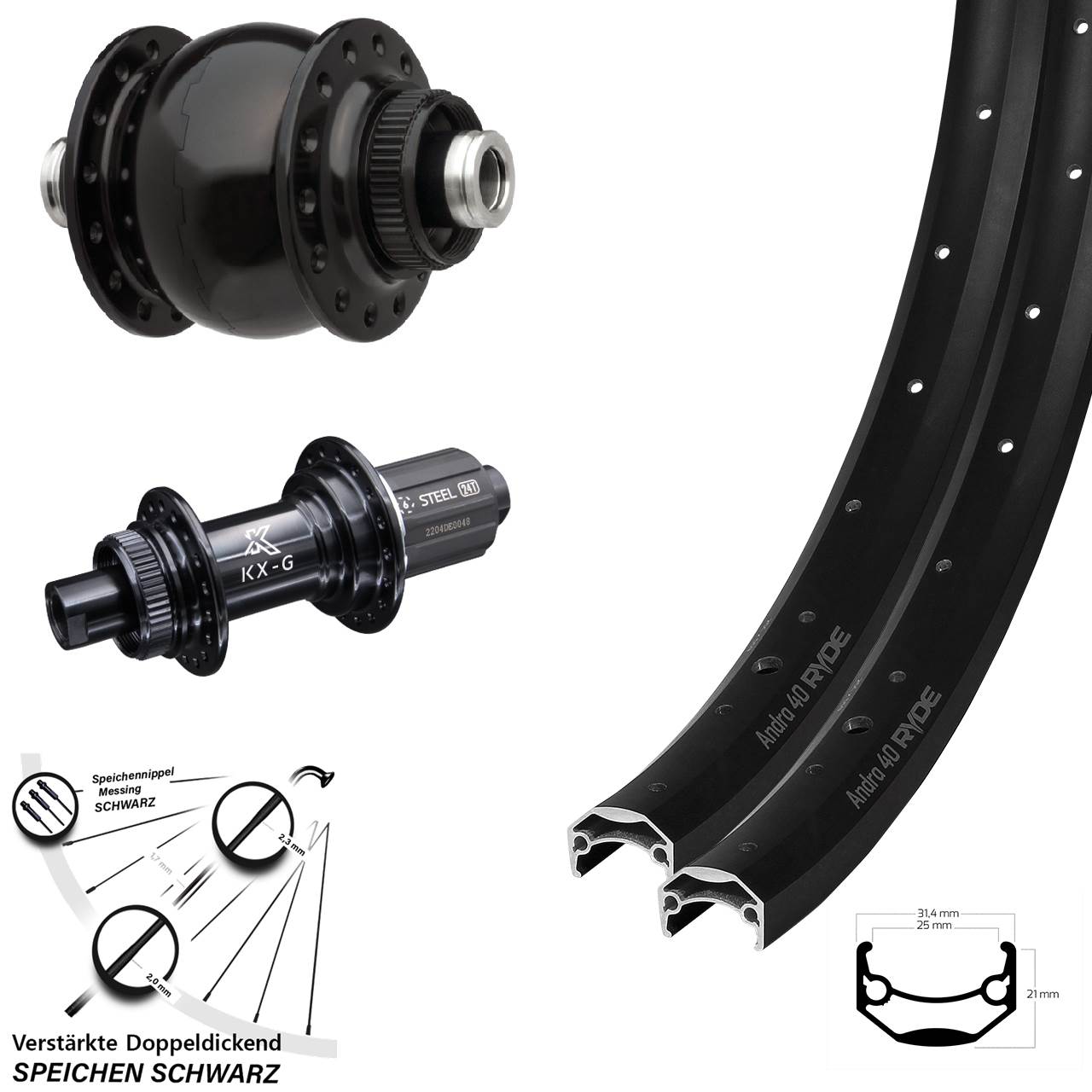 Ryde Andra 40 Disc KX-GS SON 28 Laufradsatz 27,5 Zoll 12x100/142 8-12 fach