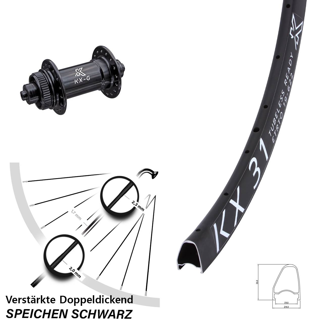 KX-G31 OS 28 Zoll Centerlock Vorderrad für Schnellspanner