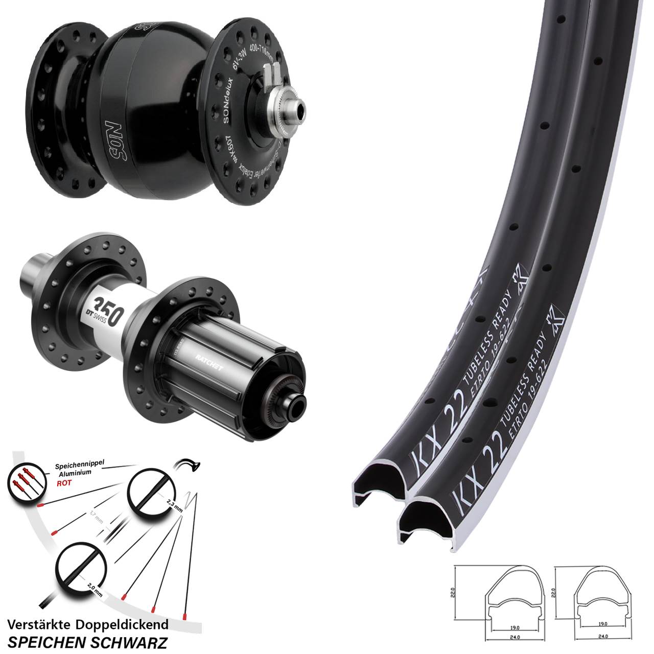 KX 22 OS DT Swiss 350 SONdelux wide body 28 Zoll Laufradsatz QR 11-12 fach HG