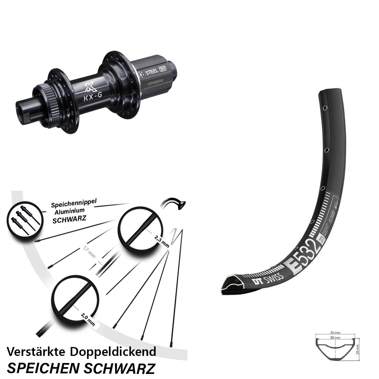 Disc Laufrad 29 Zoll DT Swiss E 532 KX-GS verstärkt 8-12 fach HG 12x142
