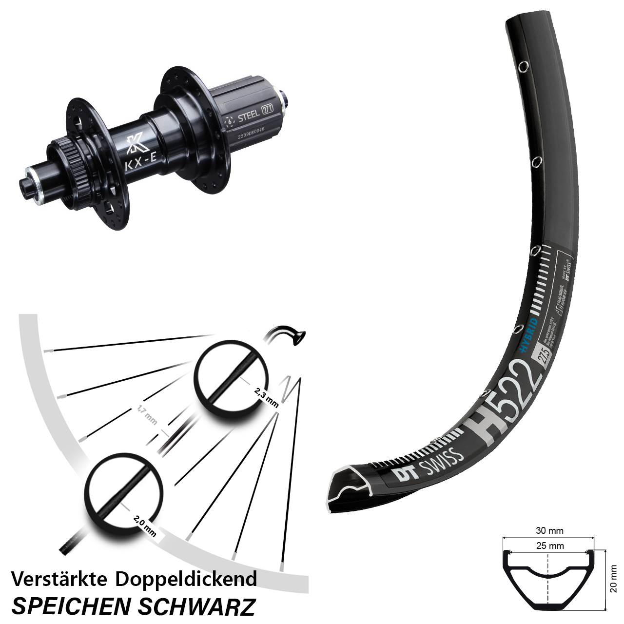 29 Zoll Hinterrad KX-E 8-11 fach DT Swiss H522 Centerlock für Schnellspanner