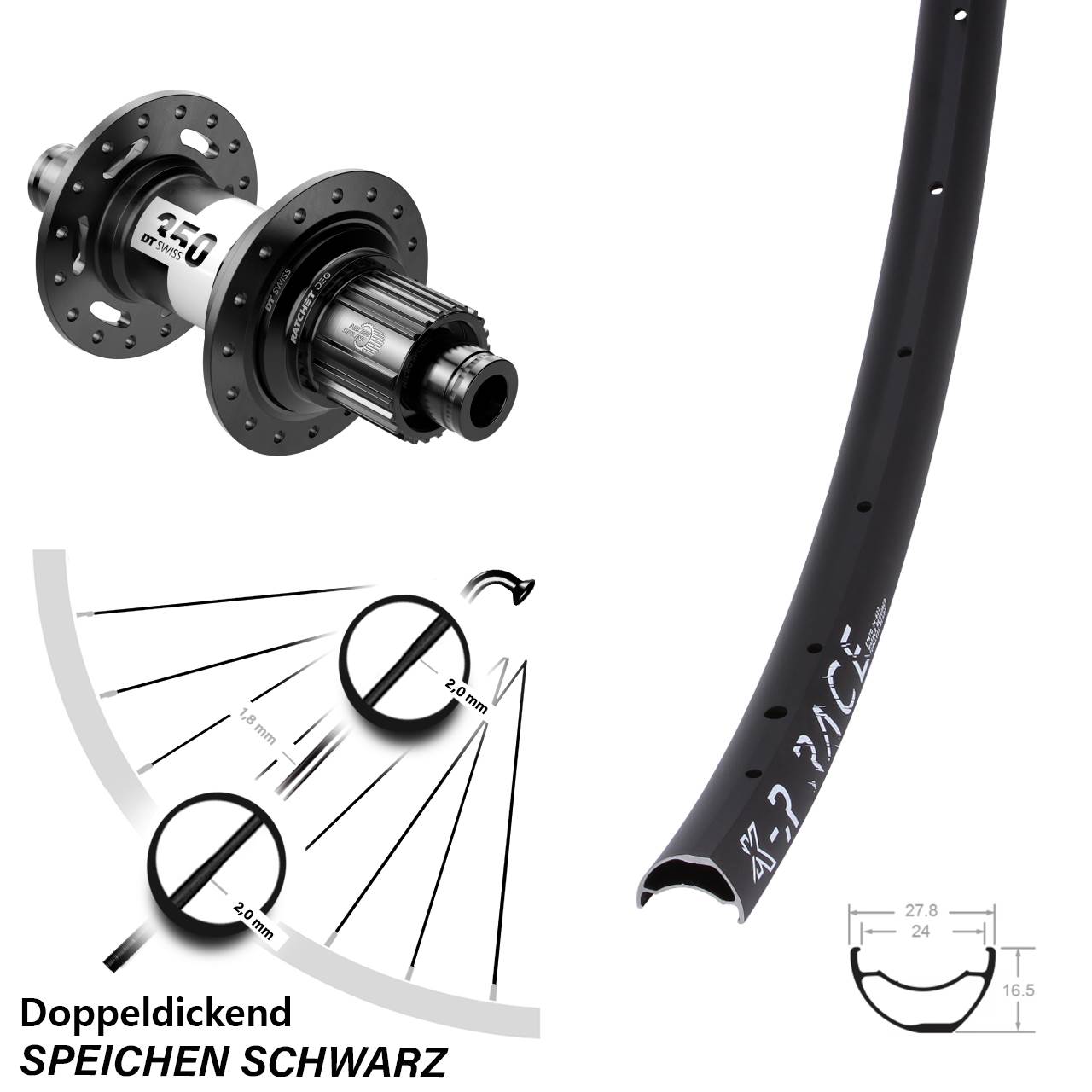 KX-R Race DT Swiss 350 DEG 72 29 Zoll Disc Laufrad 12x148 Shimano Micro Spline