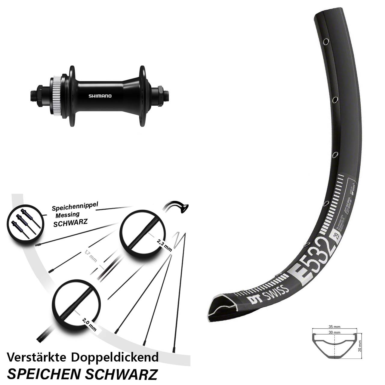 DT Swiss E 532 Shimano HB-QC400 29 Zoll Disc Laufrad für Schnellspanner