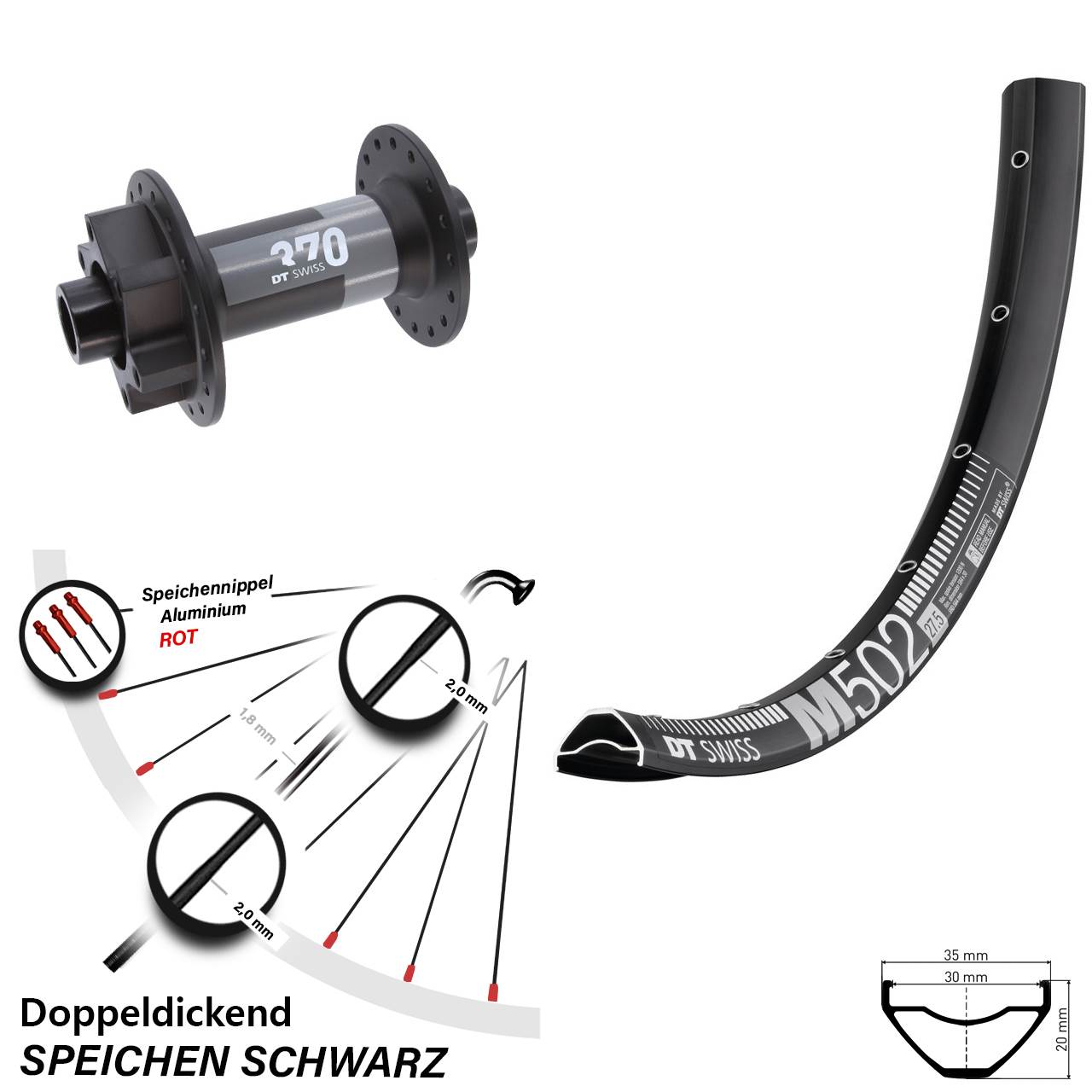 DT Swiss M502 DT Swiss 370 27,5 Zoll Disc Laufrad 15x110 Boost