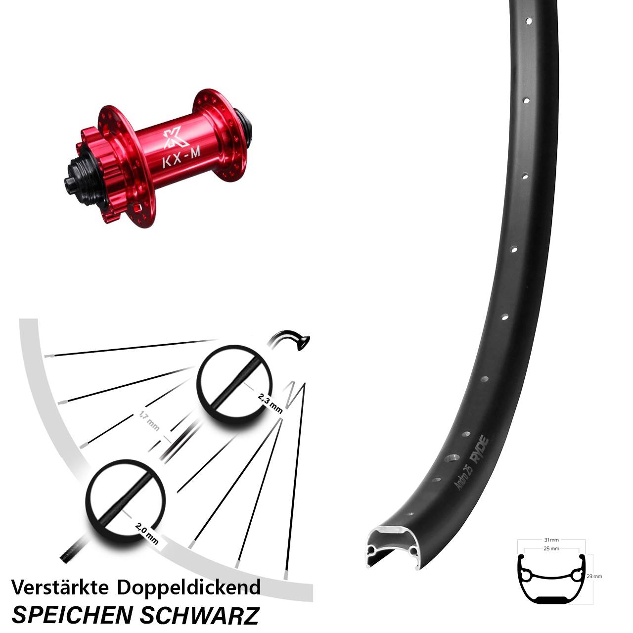 Ryde Andra 25 KX-M rot 29 Zoll Disc Laufrad QR