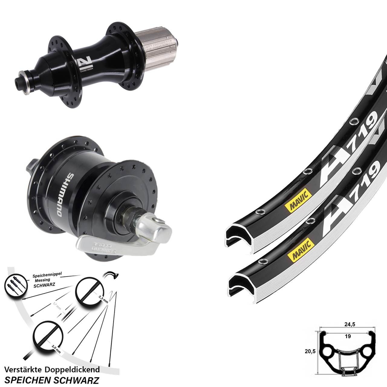 Laufrad-Satz 28 Zoll Mavic A 719 Novatec F162 Heavy Duty Shimano DH-3N72 8-12 fach QR