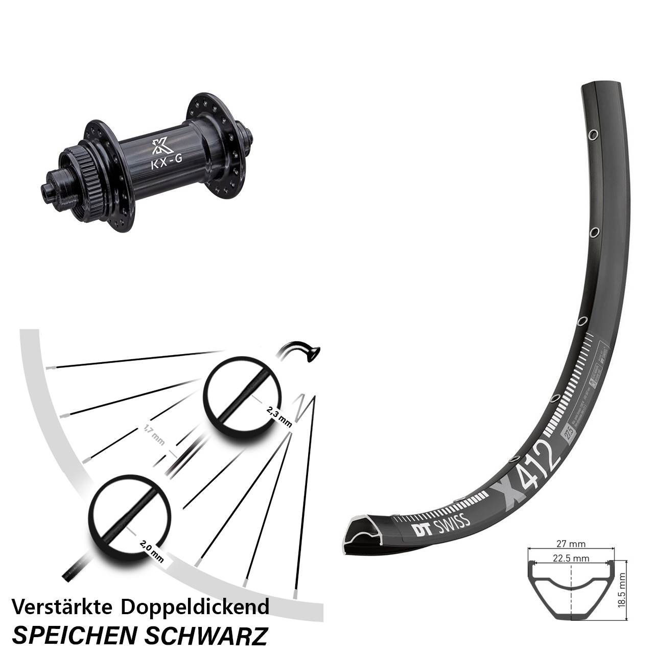Disc 29 Zoll Vorderrad für Schnellspanner DT Swiss X 412 KX-G