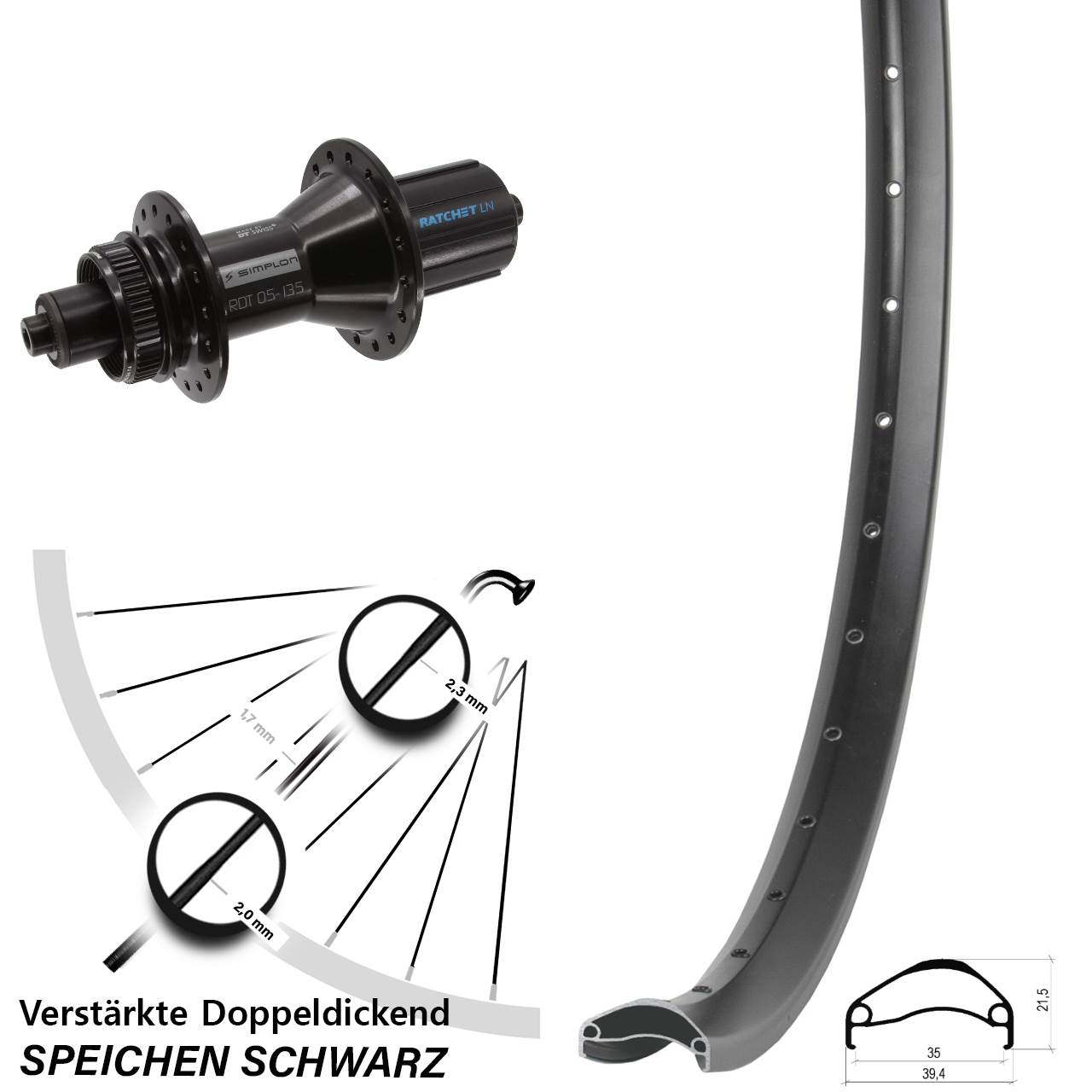 Ambrosio E35 DT Swiss 370 Hybrid 27,5 Zoll Disc Laufrad QR 8-11 fach