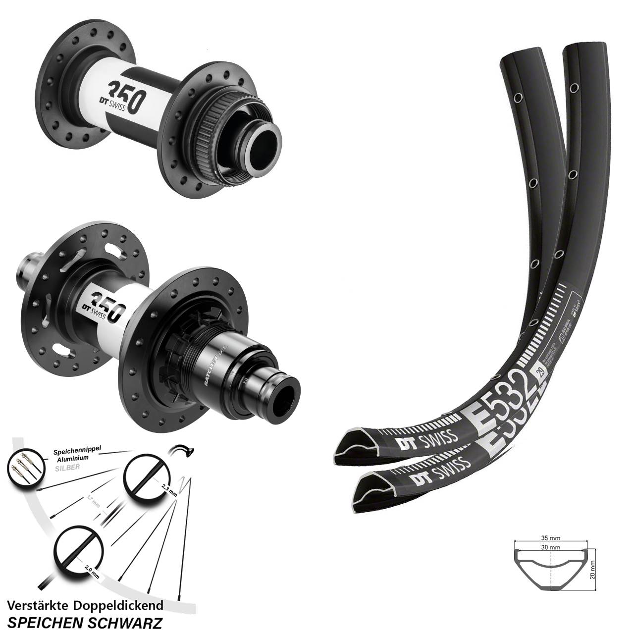 DT Swiss E532 350 DEG 72 27,5 Zoll Disc Laufradsatz 15x110 12x148 SRAM XD