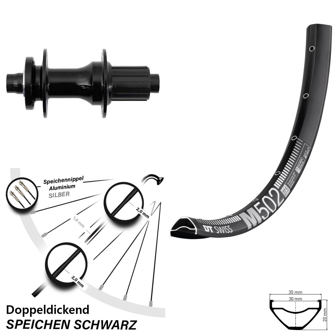 6-Loch Hinterrad 29 Zoll DT Swiss M 502 Fastace DA210 8-12 fach HG 12x148