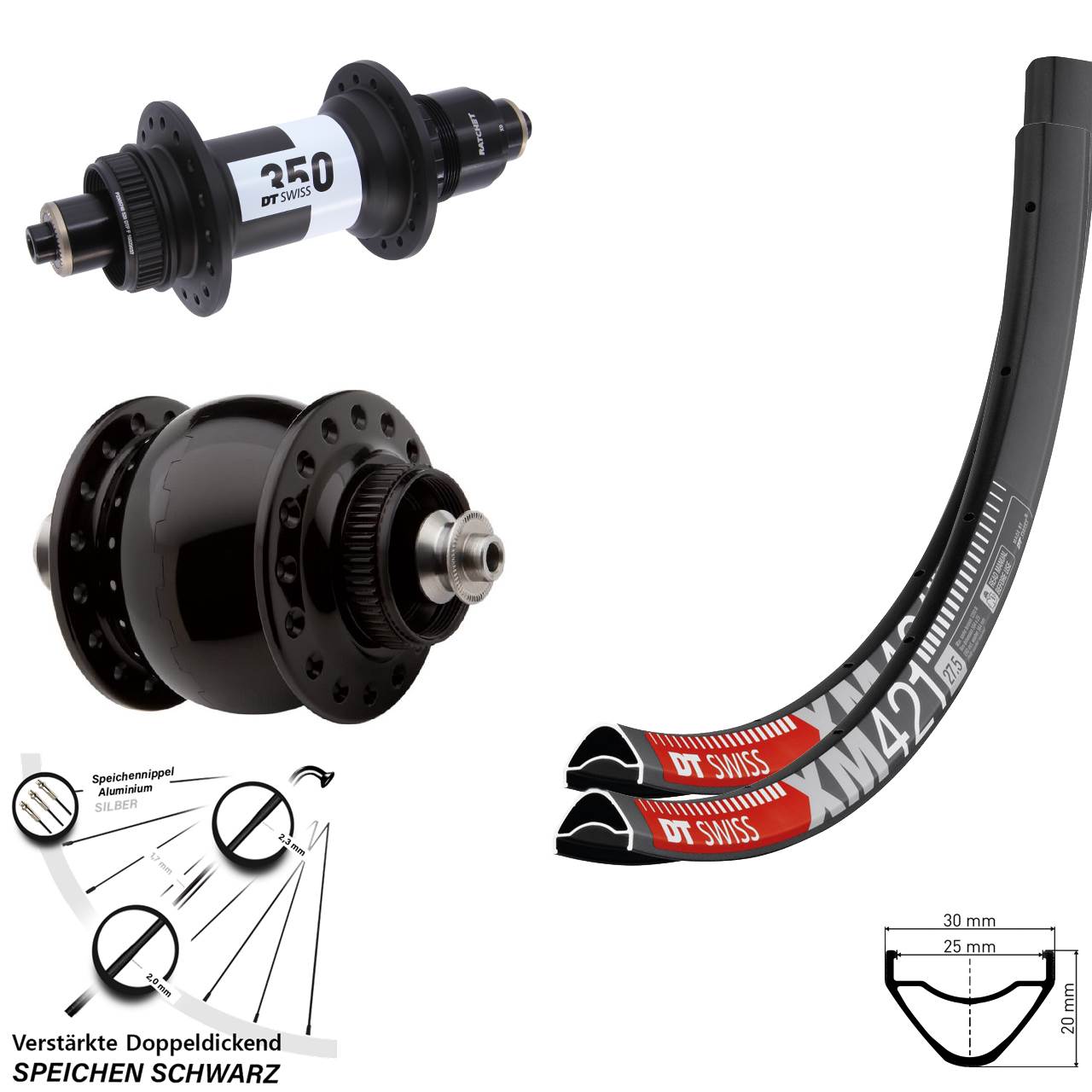 DT Swiss XM 421 DT Swiss 350 SON 28 27,5 Zoll Centerlock Laufradsatz QR XD