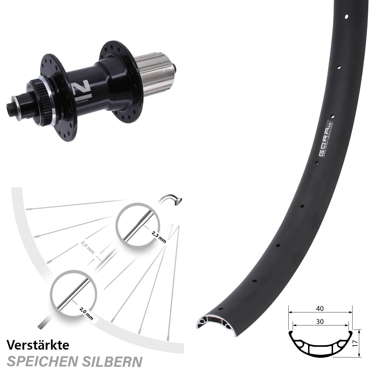 27,5 Zoll E-MTB Gora 35 Disc Novatec D042SB Centerlock Hinterrad 8-12 fach