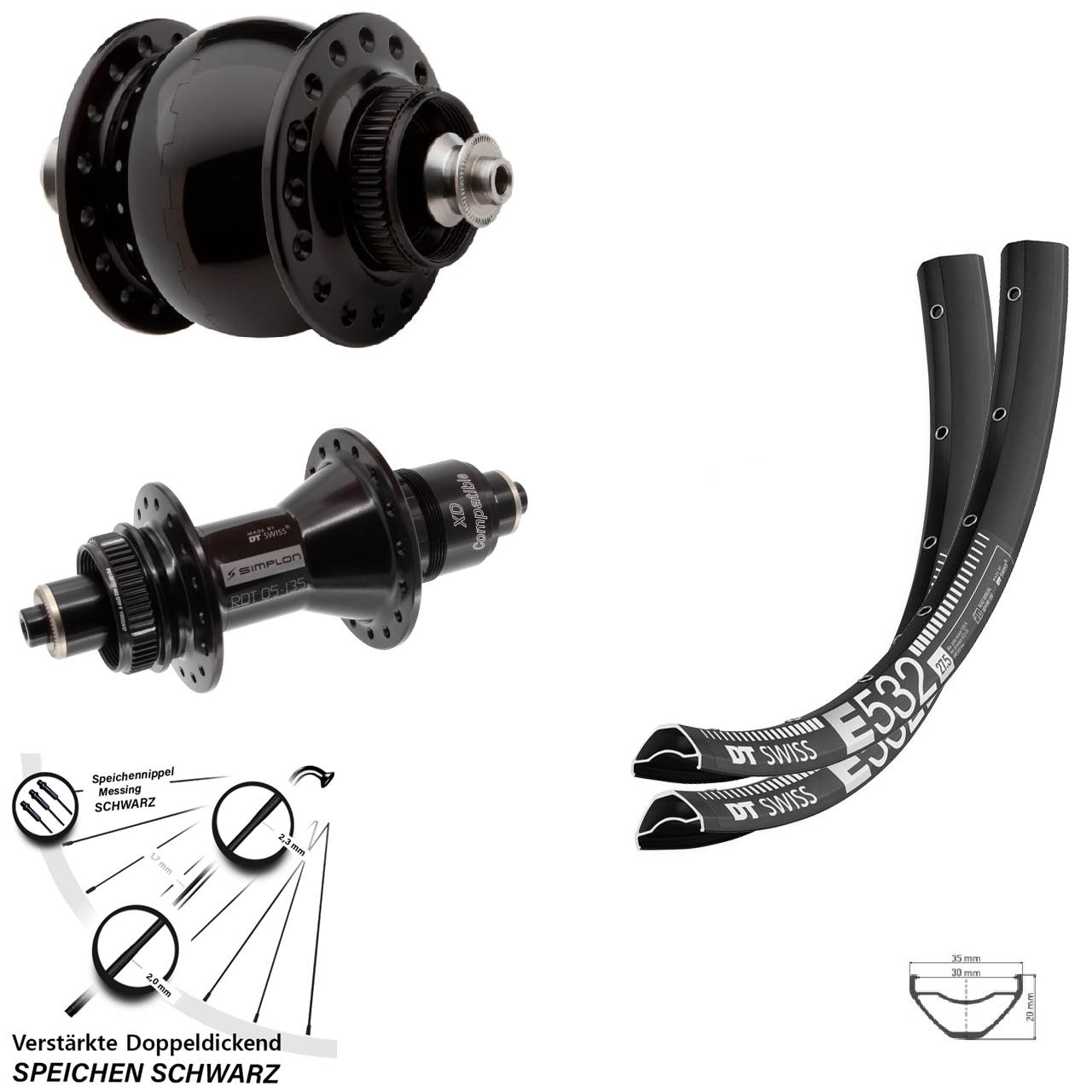 DT Swiss E 532-370 SON delux 27,5 Zoll Disc Laufradsatz für Schnellspanner SRAM XD