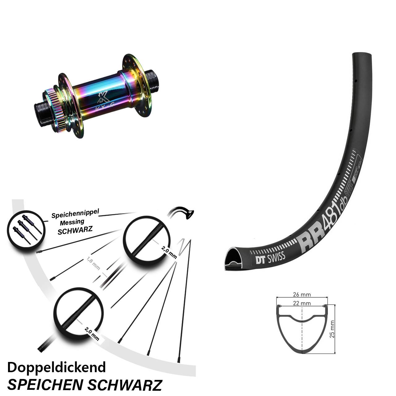 DT Swiss RR 481 DB Disc Vorderrad 28 Zoll mit KX-G Nabe Oilslick 12x100 mm Steckachse